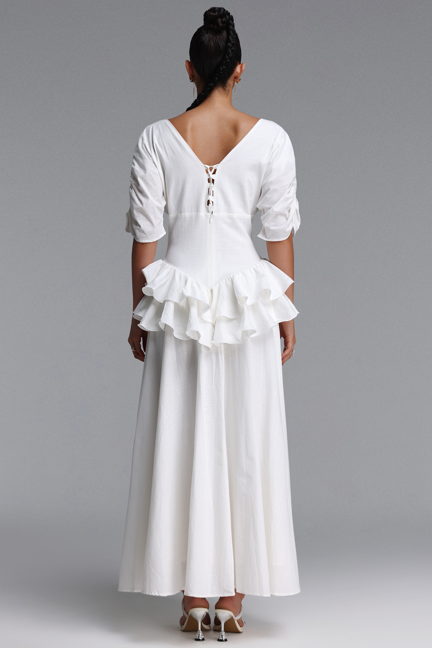 Tyler Romantic Flowy Short Sleeve Ruffle Woven Maxi Dress