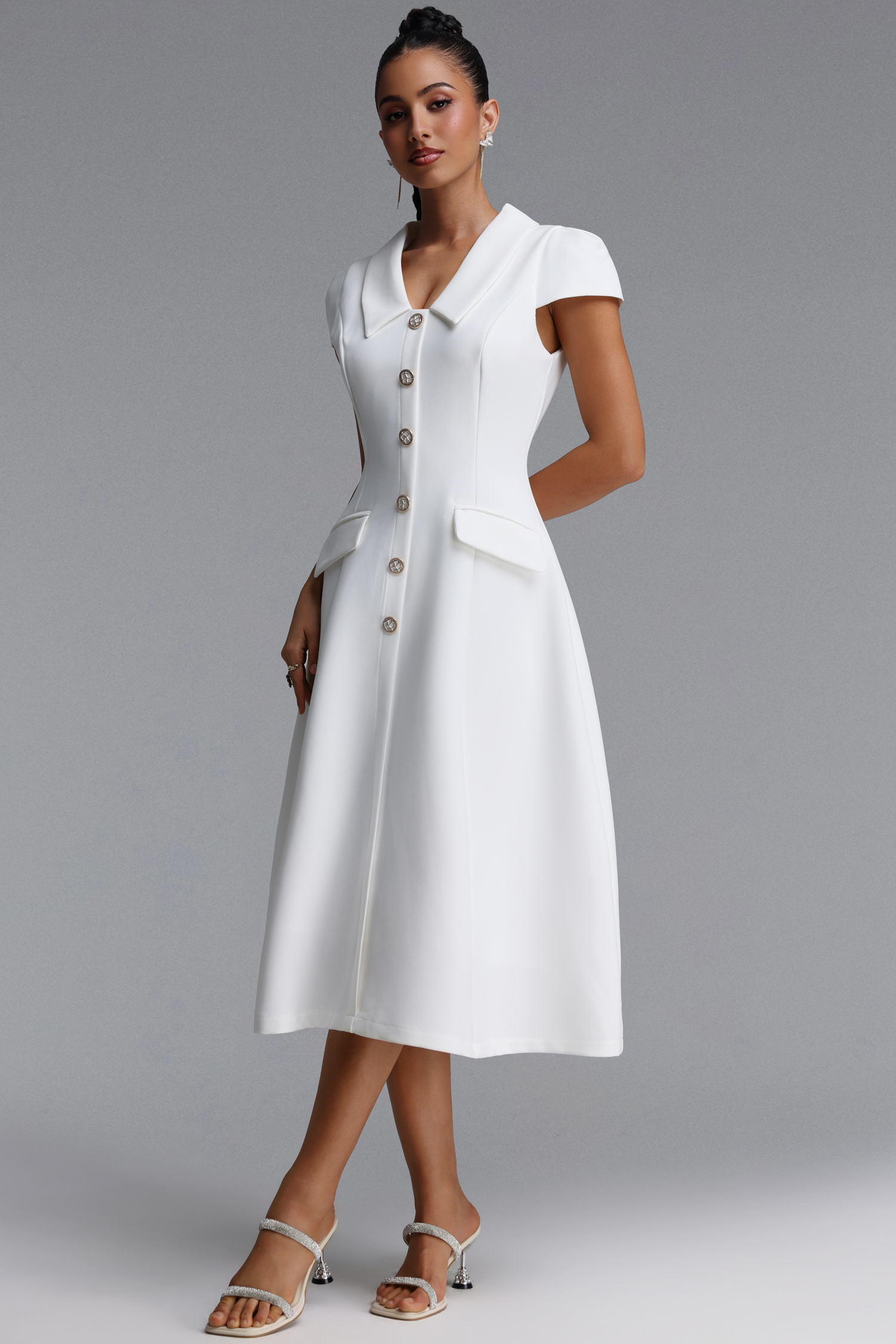 Olapa Elegant Tailored Shirt Collar Woven Maxi Dress