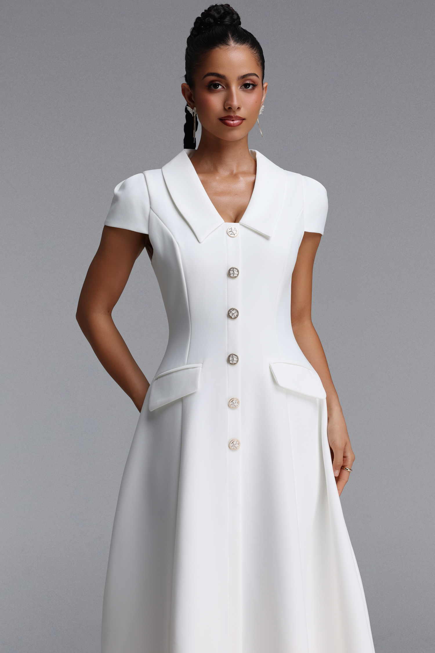 Olapa Elegant Tailored Shirt Collar Woven Maxi Dress