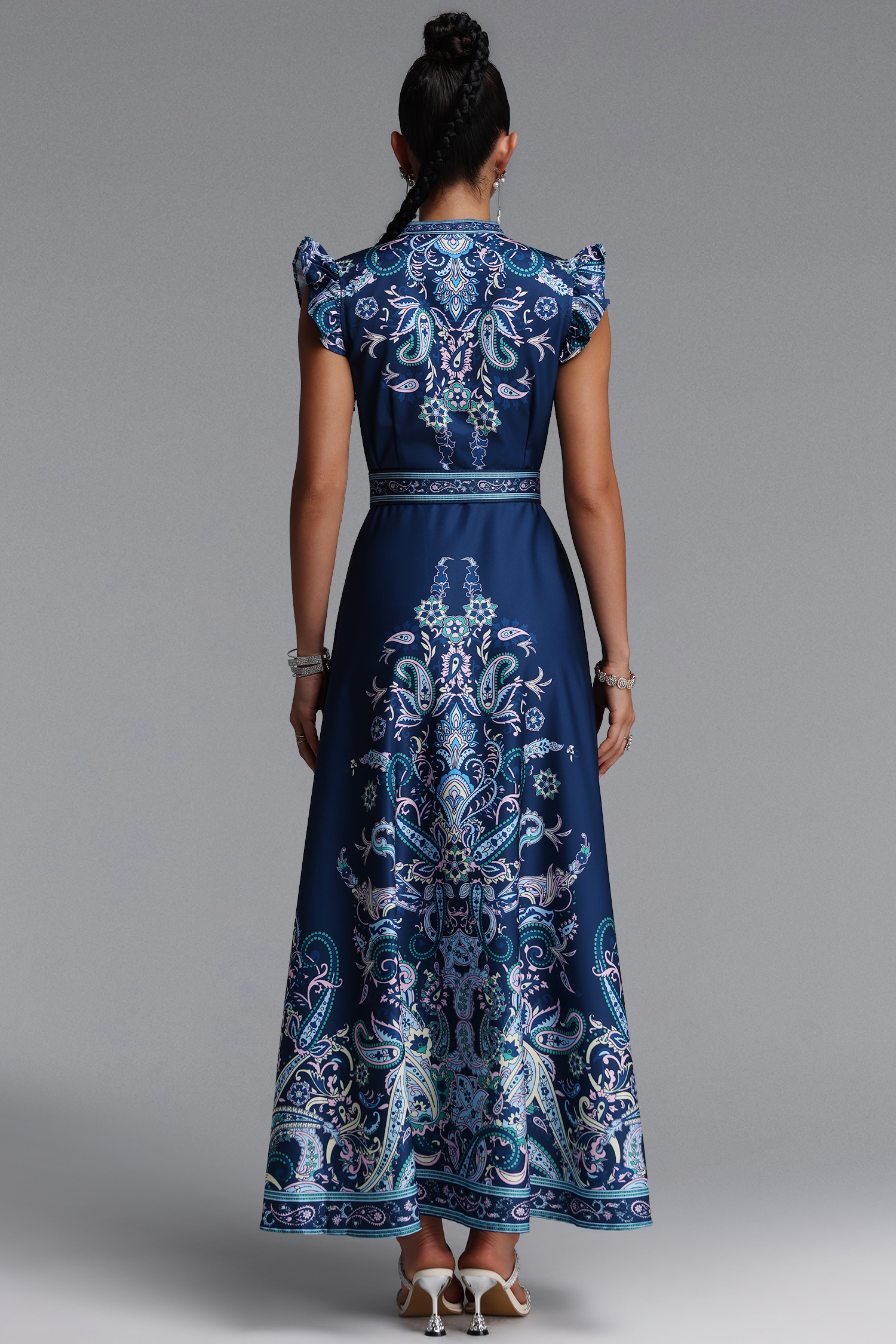 Suky Romantic Flowy Floral Print Ruffle Woven Maxi Dress