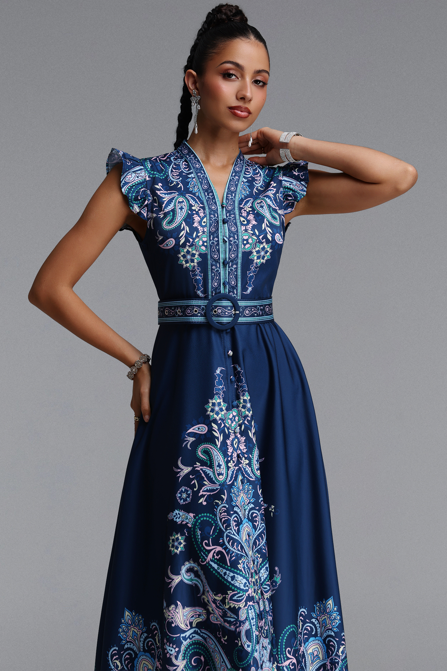 Suky Romantic Flowy Floral Print Ruffle Woven Maxi Dress