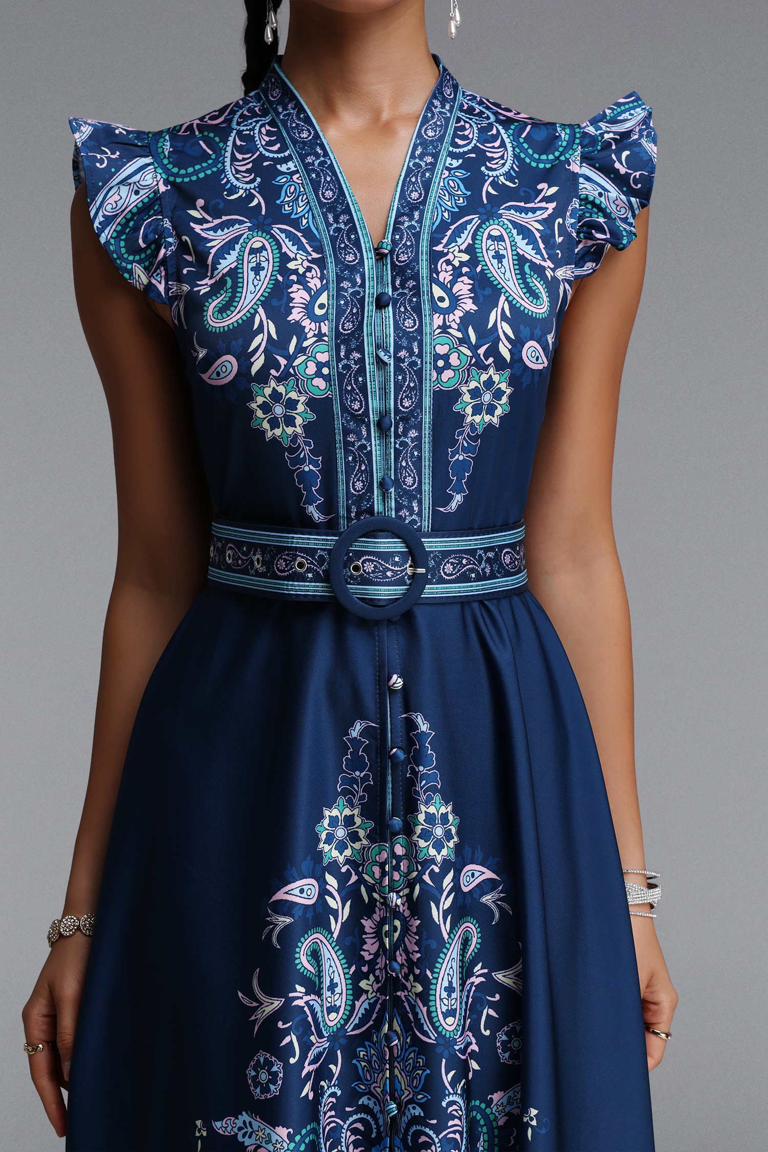 Suky Romantic Flowy Floral Print Ruffle Woven Maxi Dress