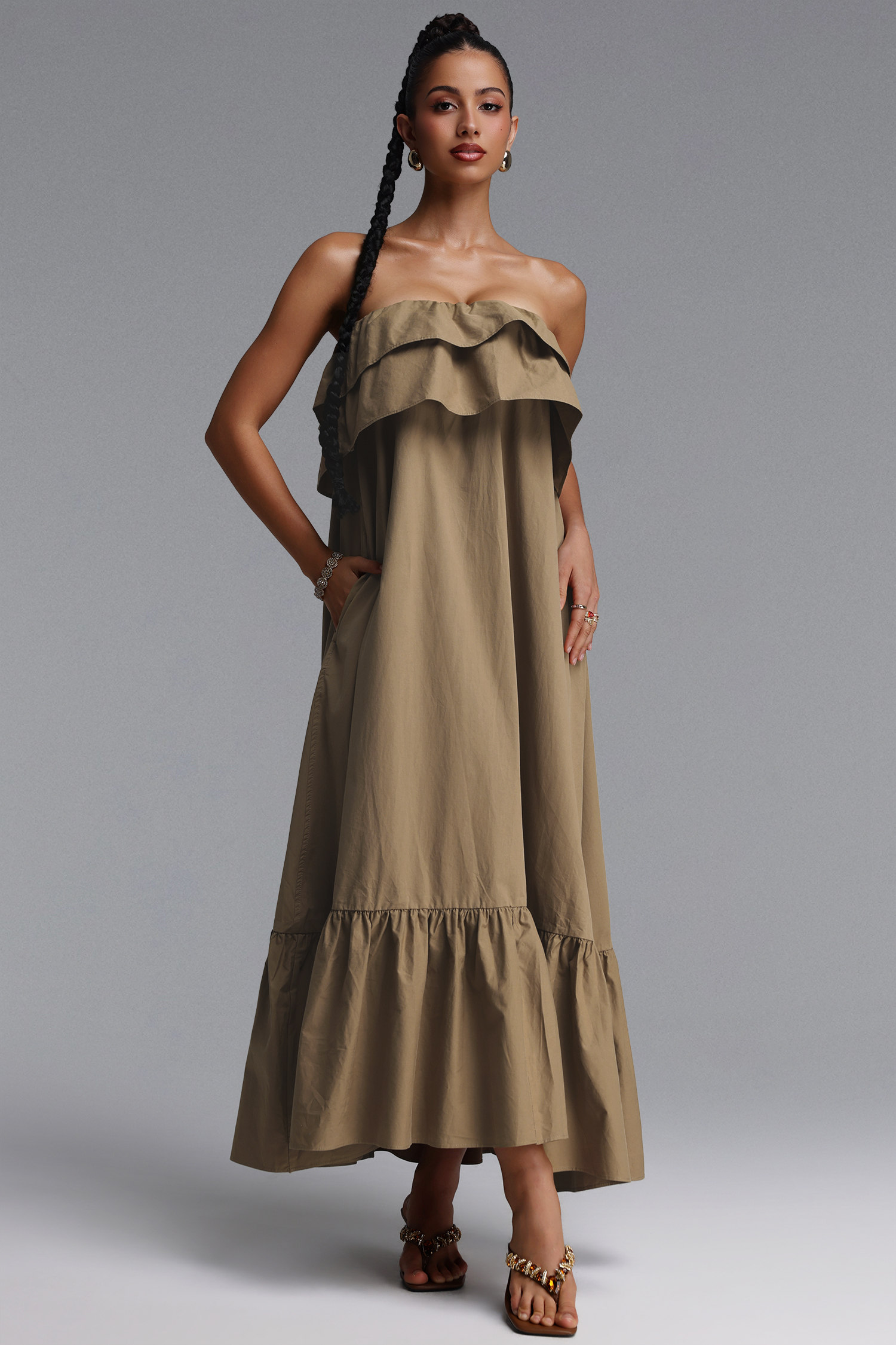 Luda Chic Tailored Ruffle Woven Maxi Dress