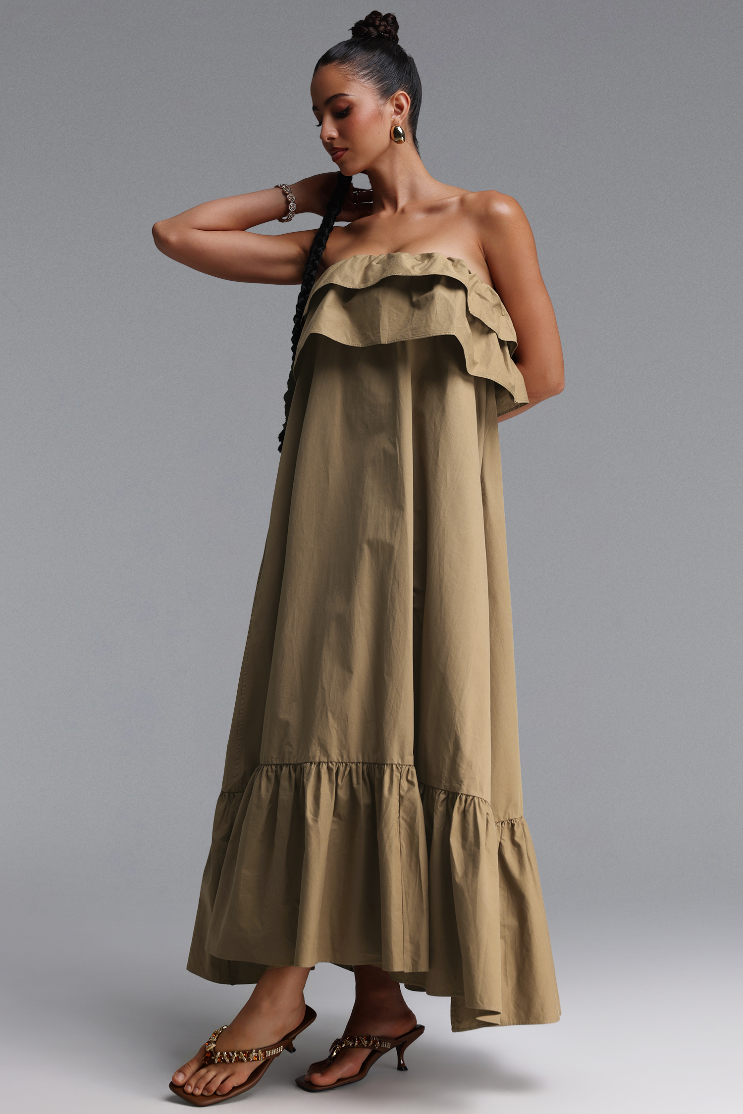 Luda Chic Tailored Ruffle Woven Maxi Dress