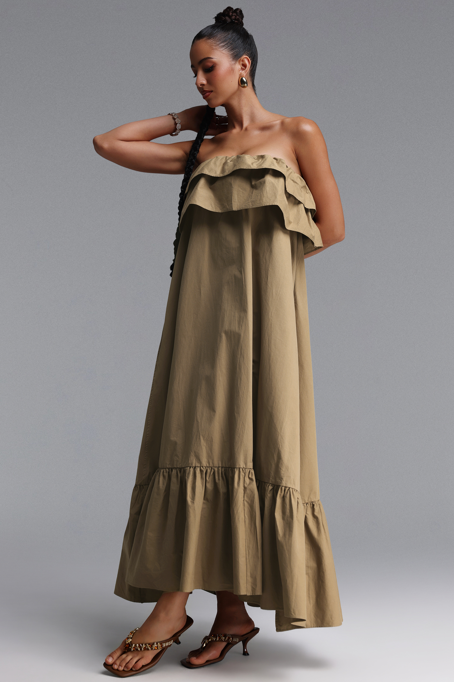 Luda Chic Tailored Ruffle Woven Maxi Dress