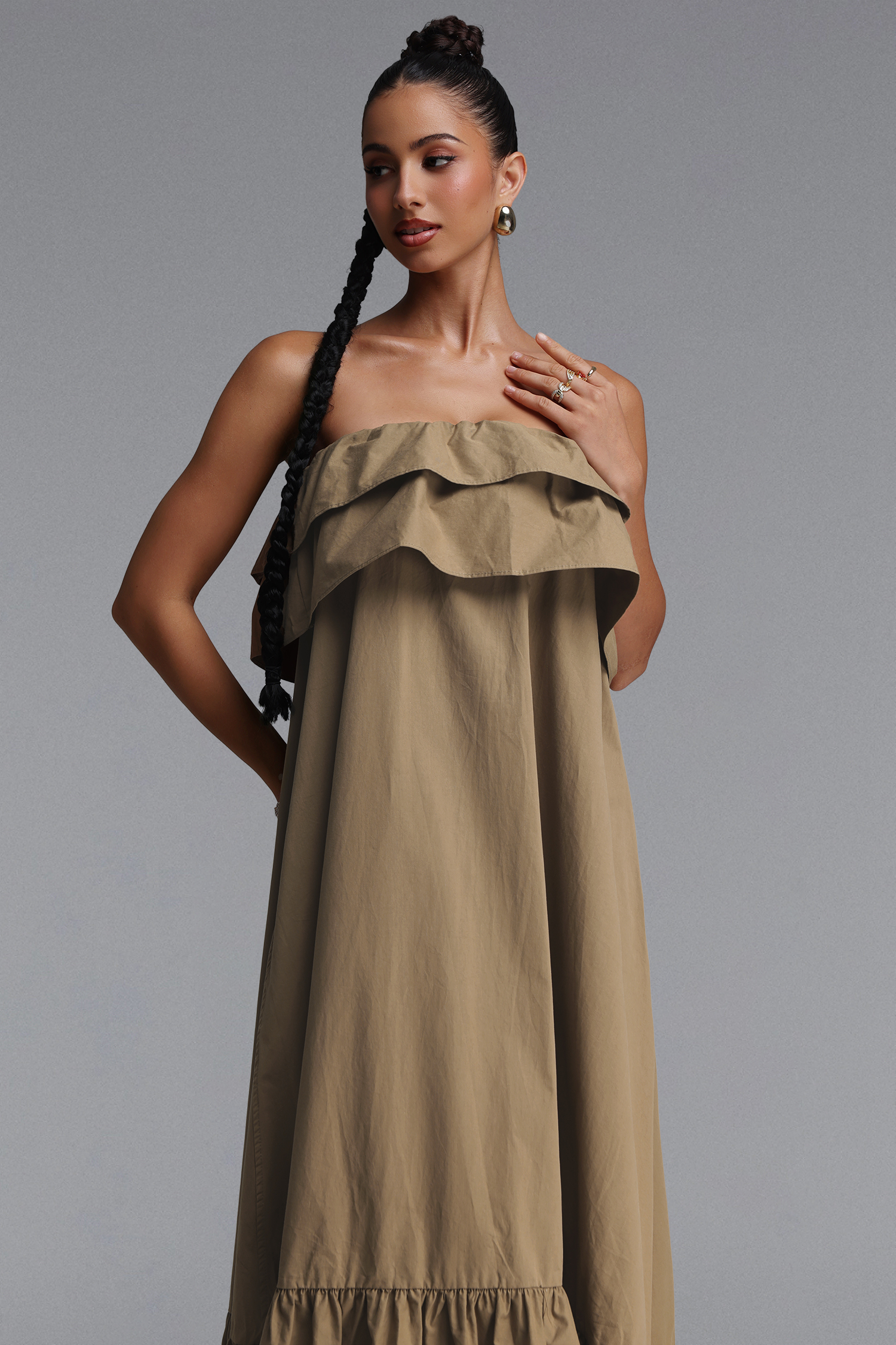 Luda Chic Tailored Ruffle Woven Maxi Dress