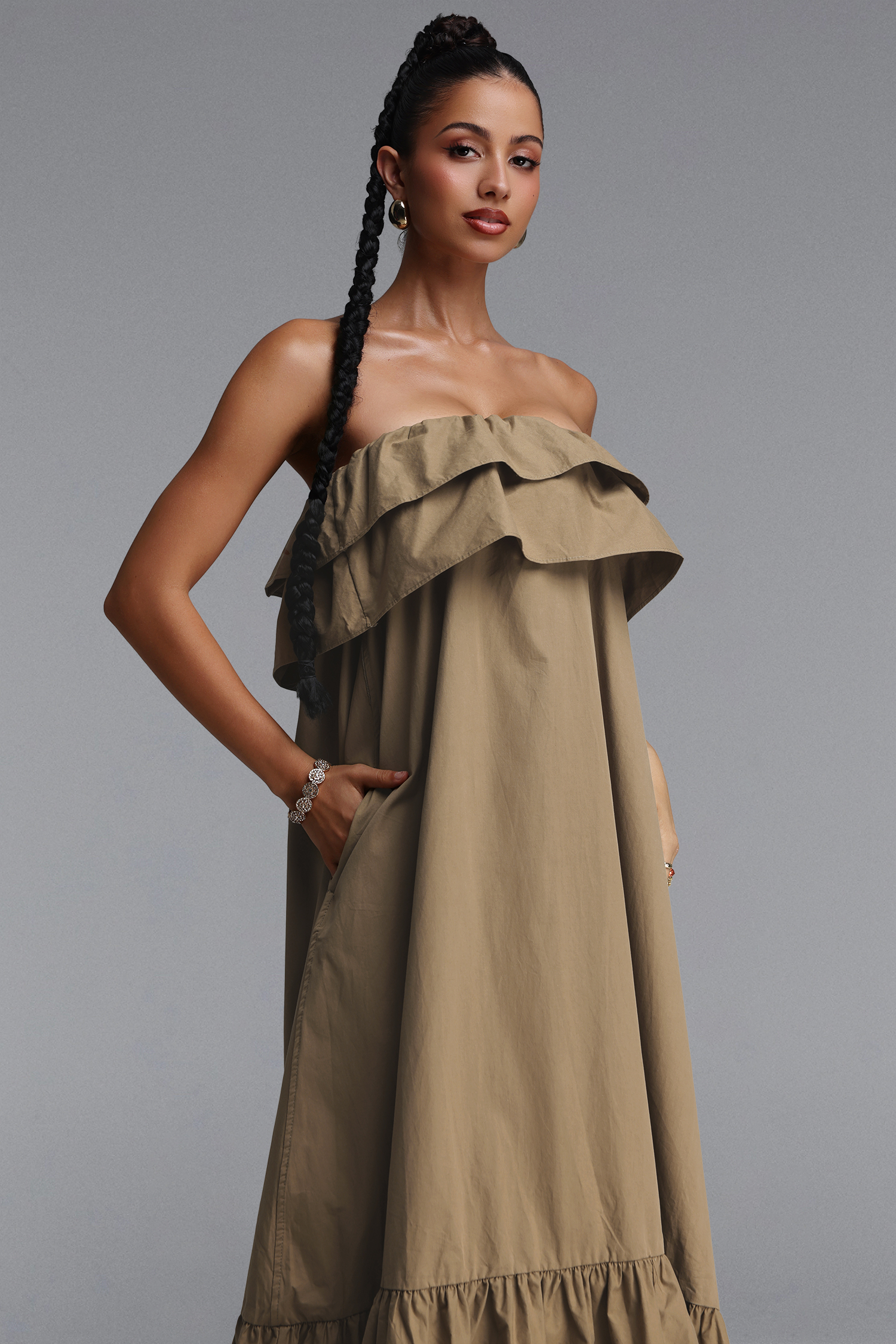 Luda Chic Tailored Ruffle Woven Maxi Dress