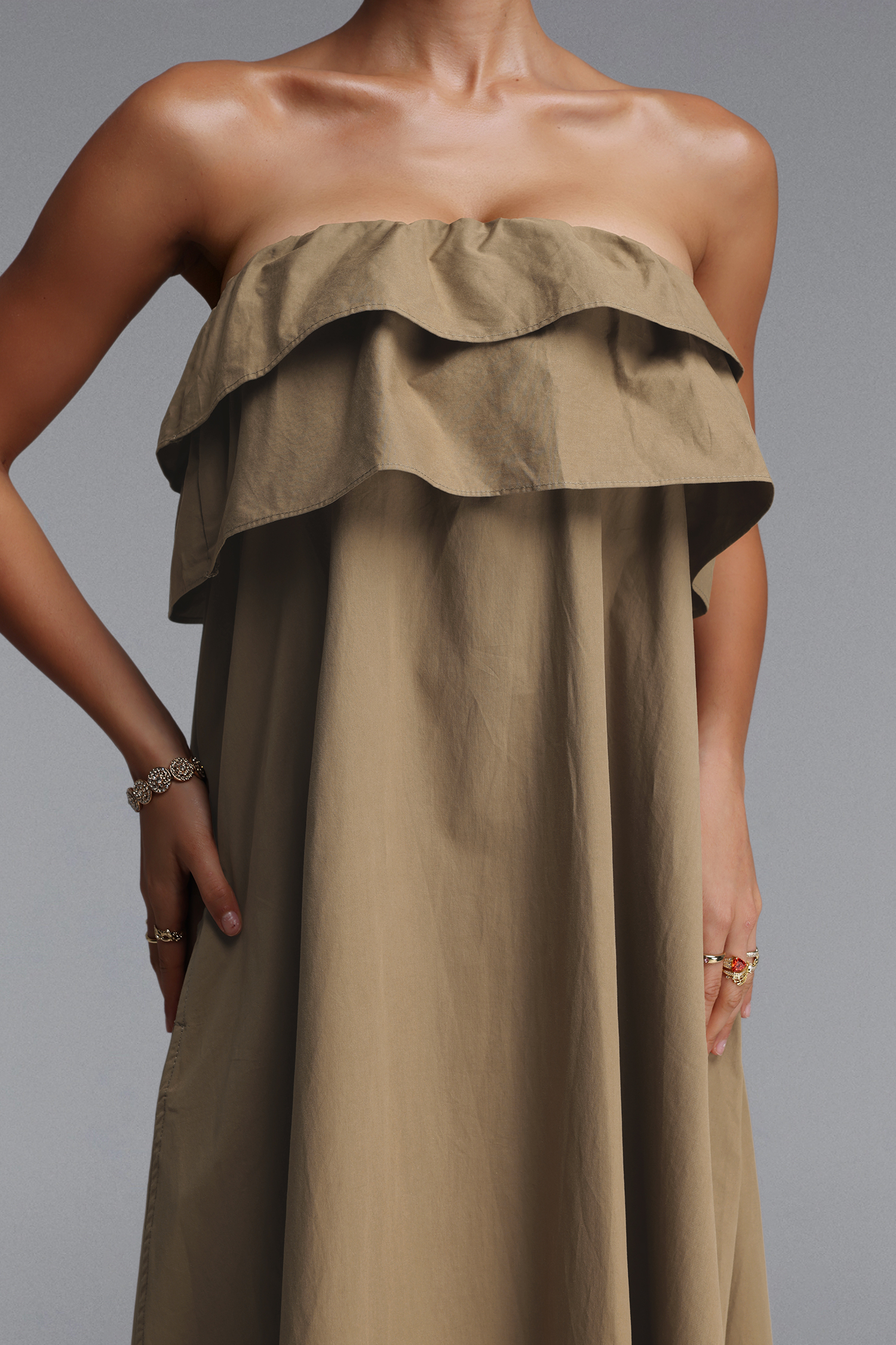 Luda Chic Tailored Ruffle Woven Maxi Dress