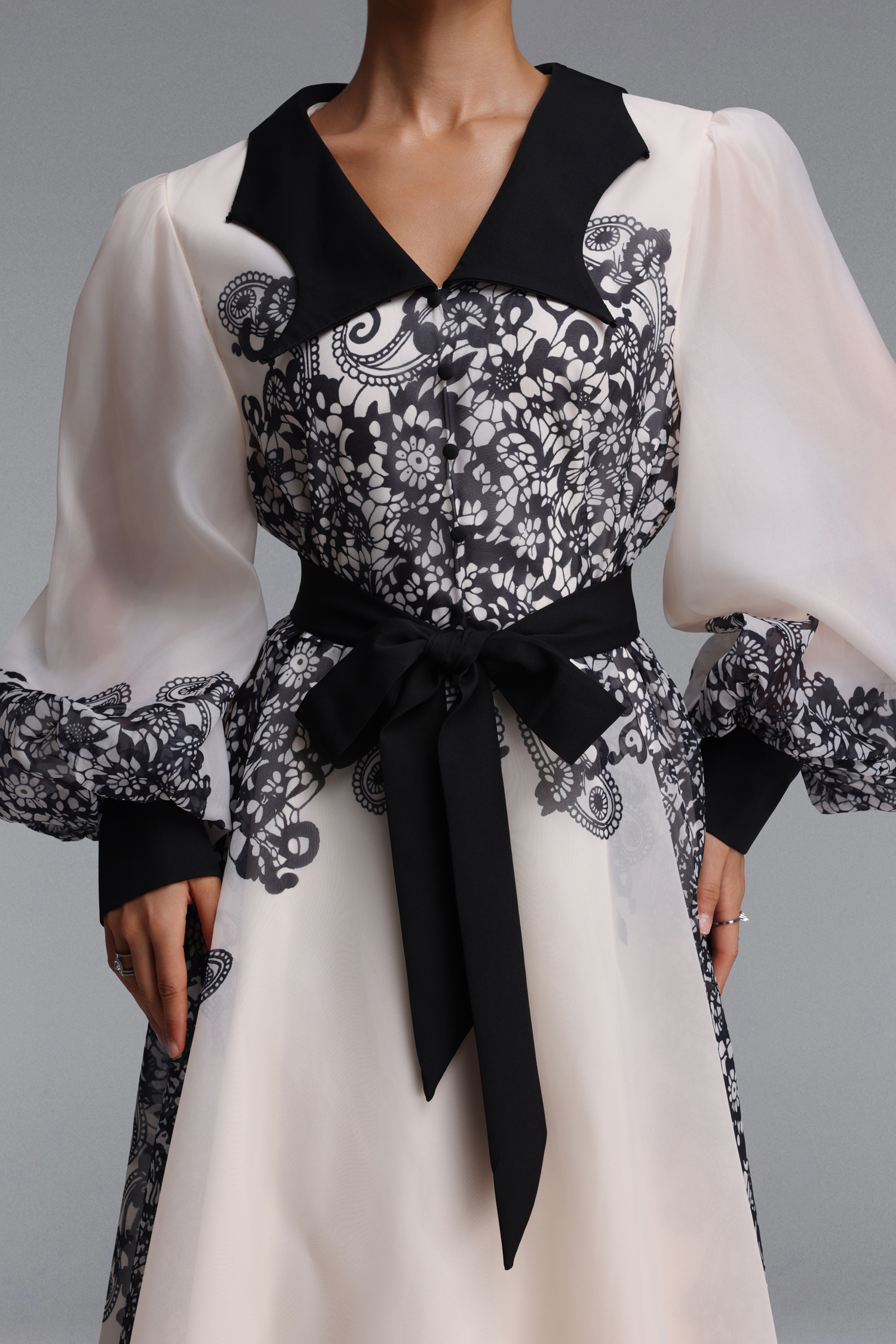 Nylah Elegant Flowy Long Sleeve Floral Print Organza Maxi Dress