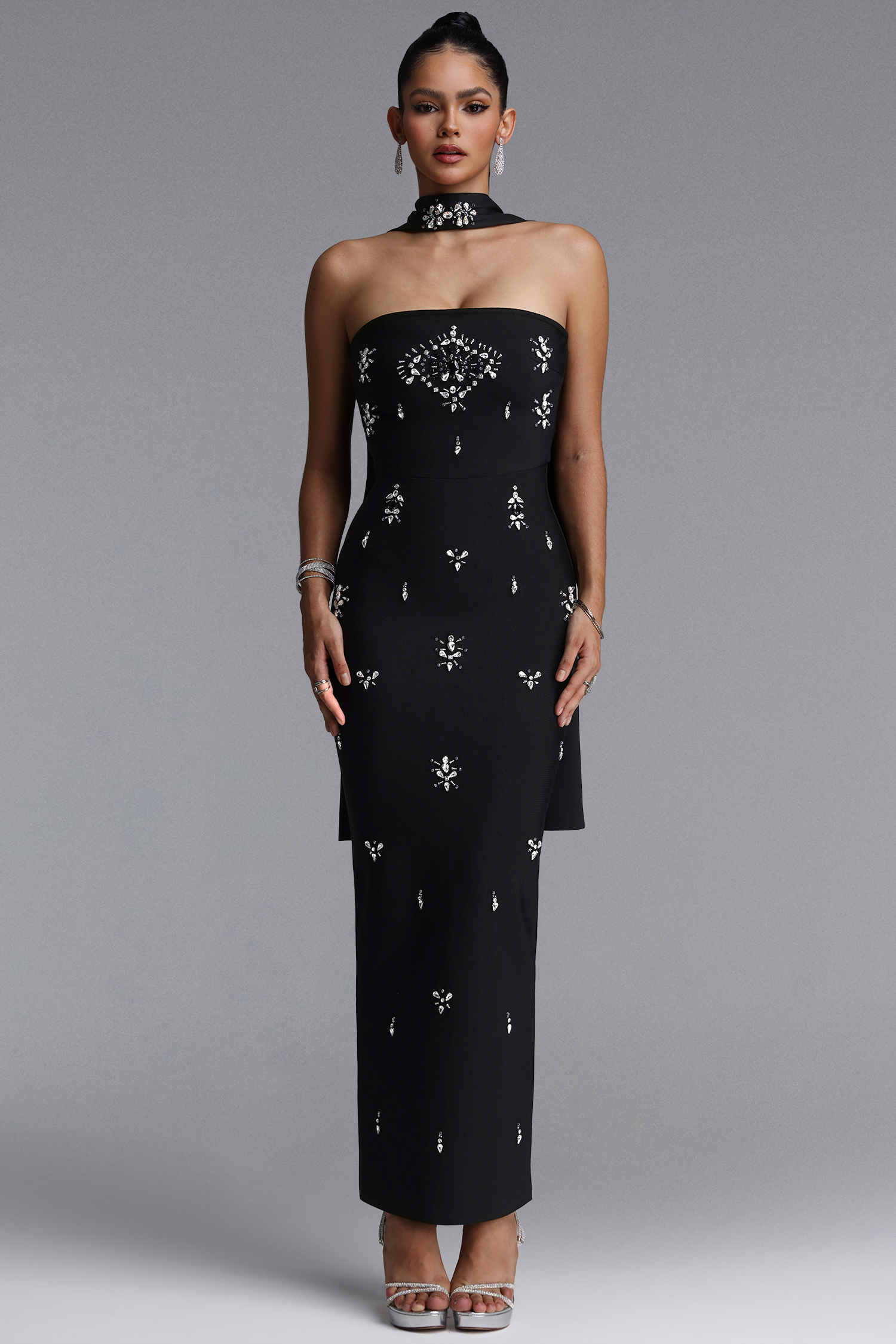 Eurien Glamorous Contour Strapless Floral Bandage Maxi Dress