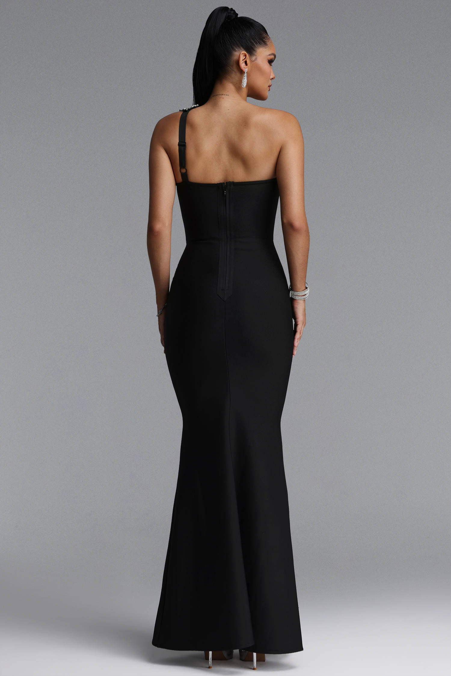 Islay Glamorous One Shoulder Rhinestone Mermaid Bandage Maxi Dress