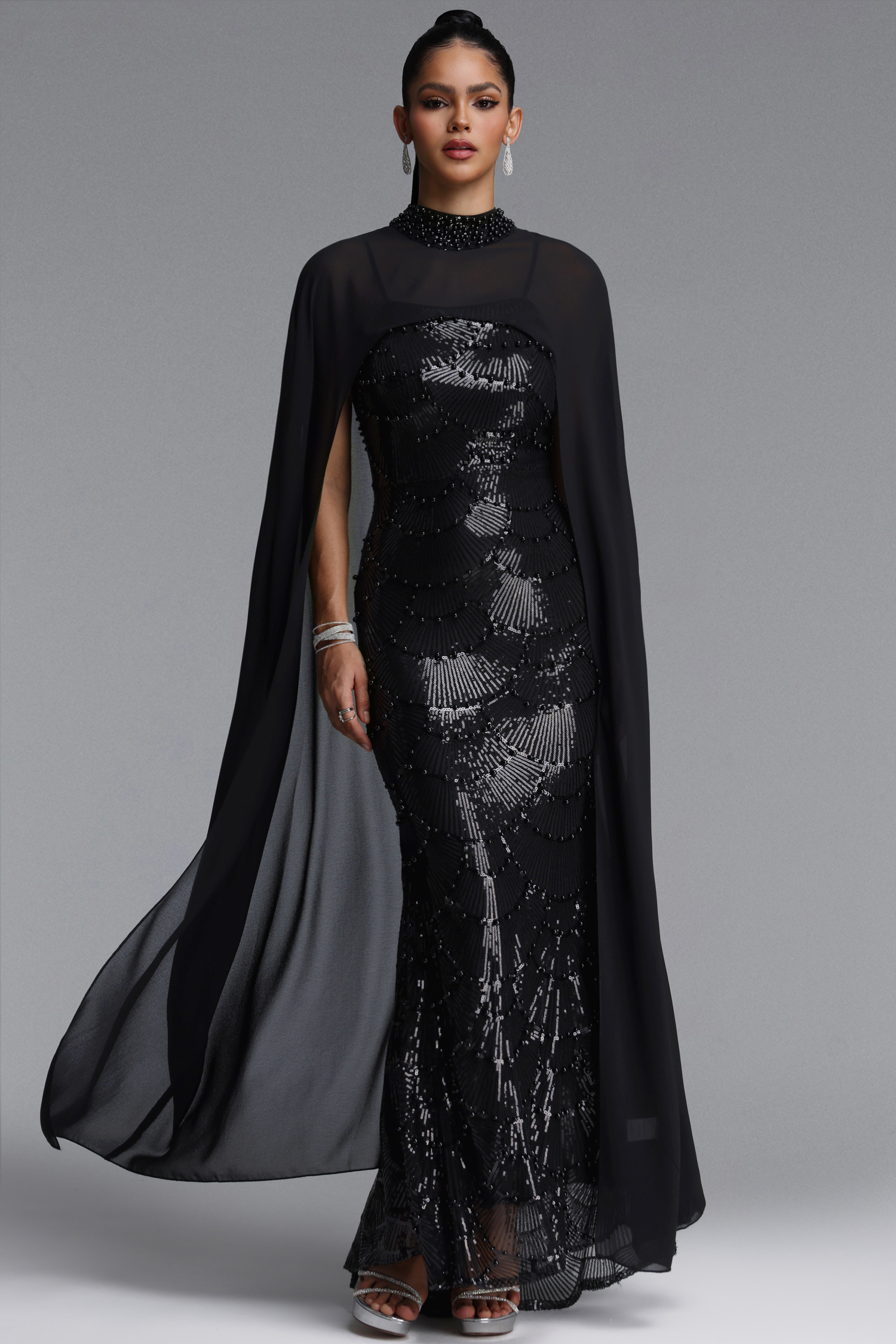 Lauren Glamorous Sleeveless Pearl Beaded Sequin Maxi Dress