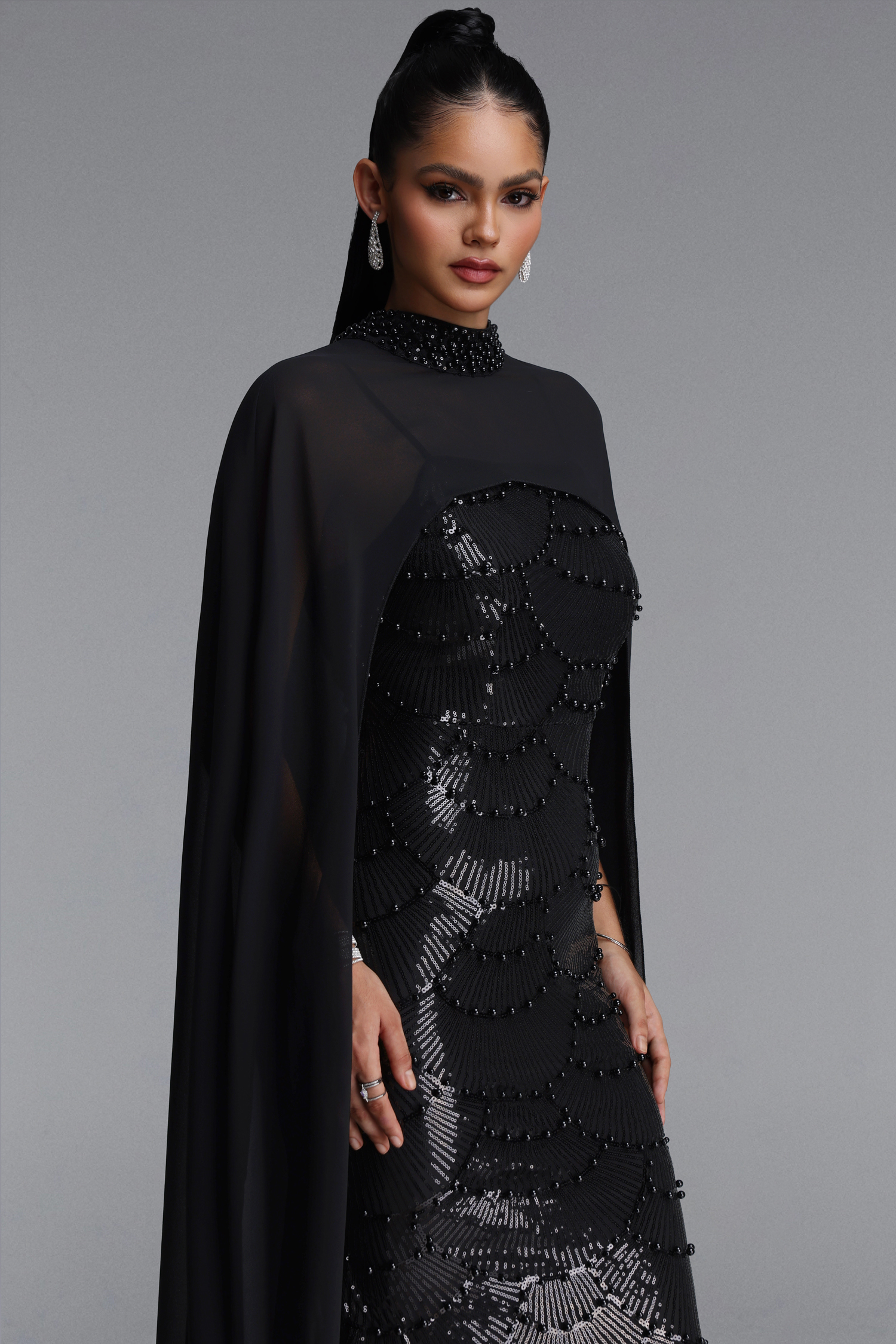 Lauren Glamorous Sleeveless Pearl Beaded Sequin Maxi Dress