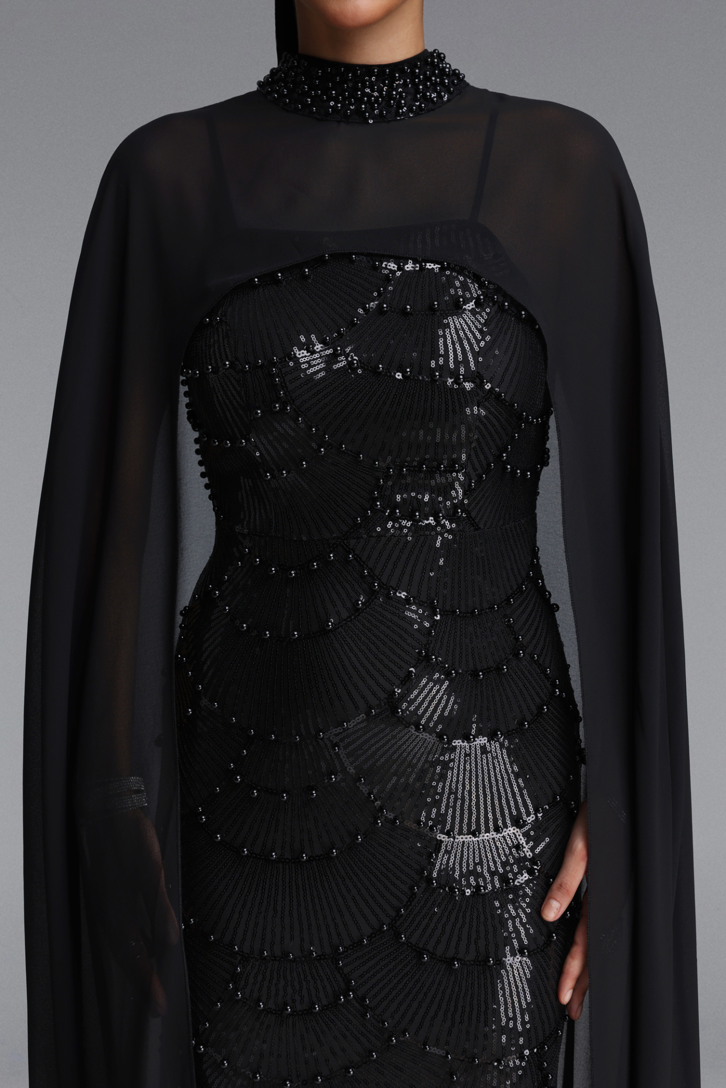 Lauren Glamorous Sleeveless Pearl Beaded Sequin Maxi Dress