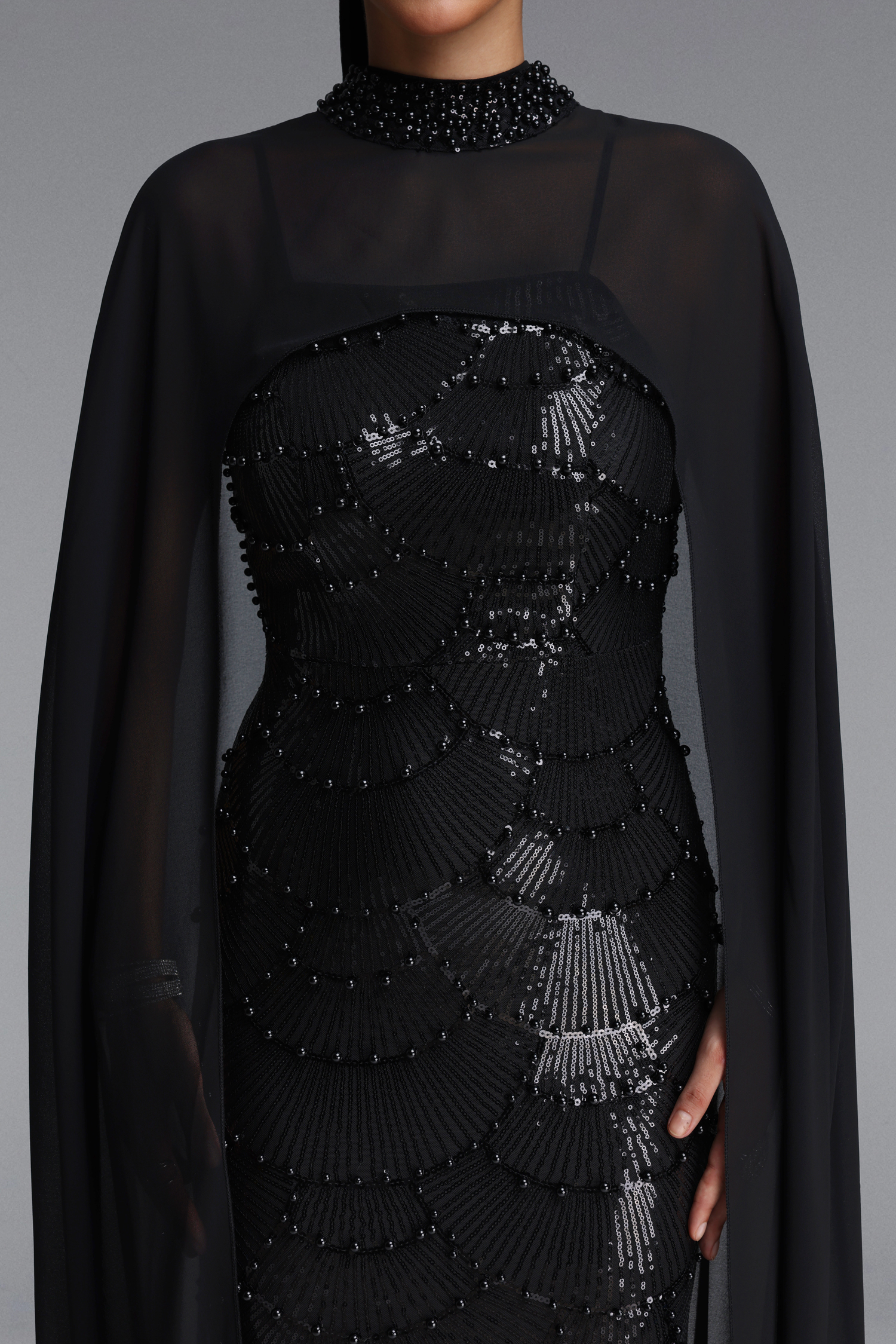 Lauren Glamorous Sleeveless Pearl Beaded Sequin Maxi Dress