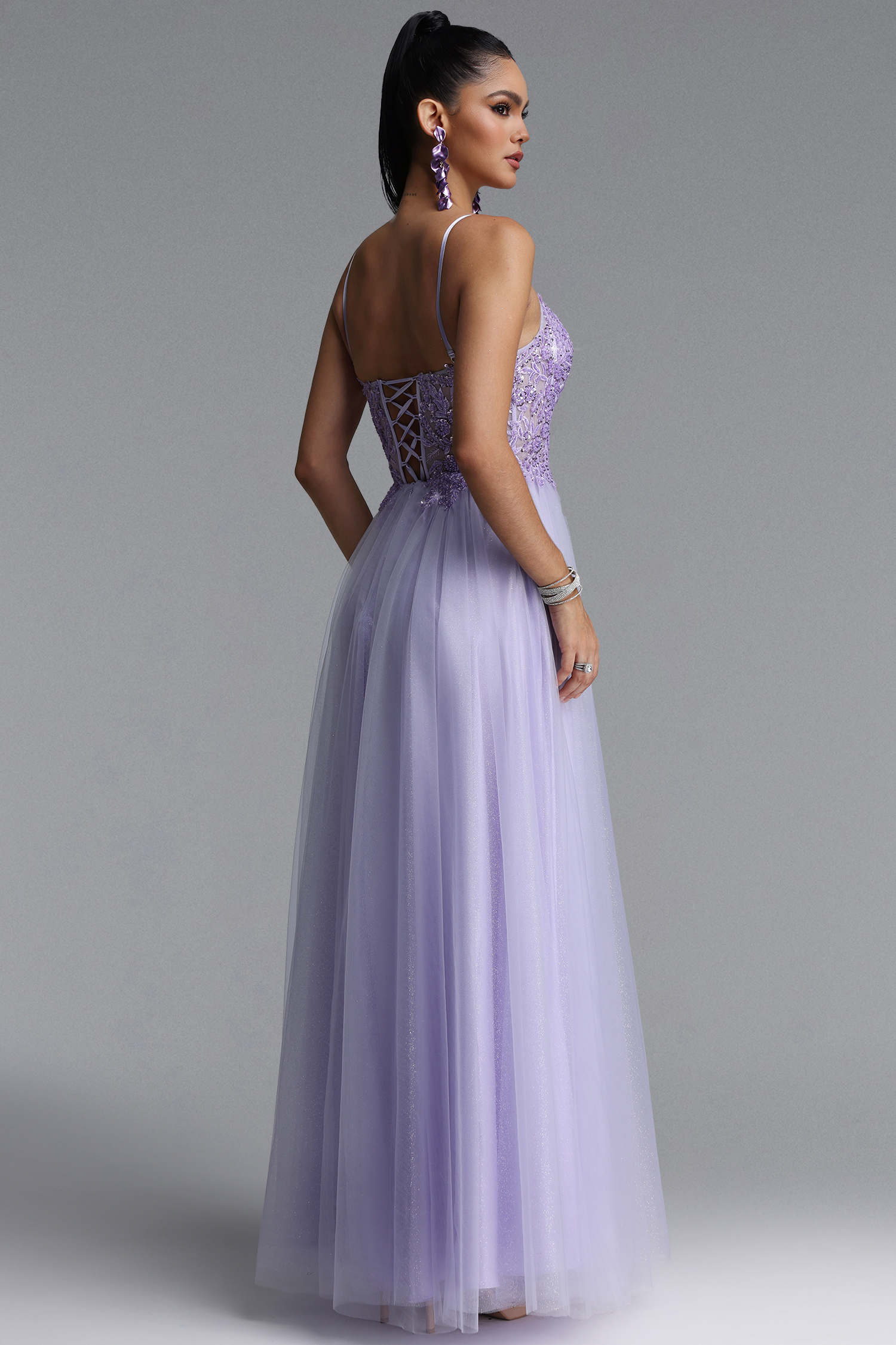 Fanny Elegant Sleeveless V Neck Floral Lace Tulle Maxi Dress