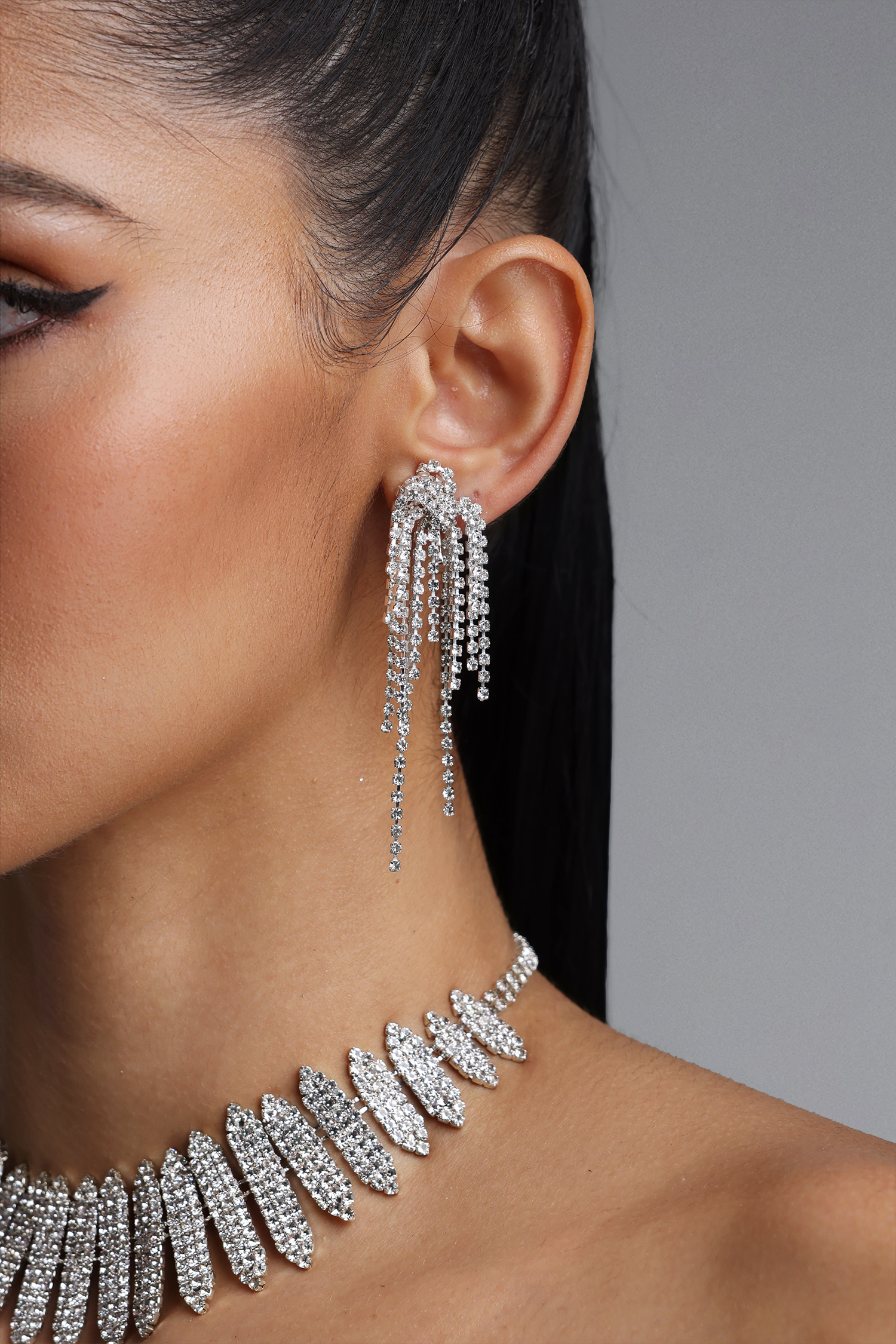 Inya Exquisite Multi‑Strand Rhinestone Tassel Earrings