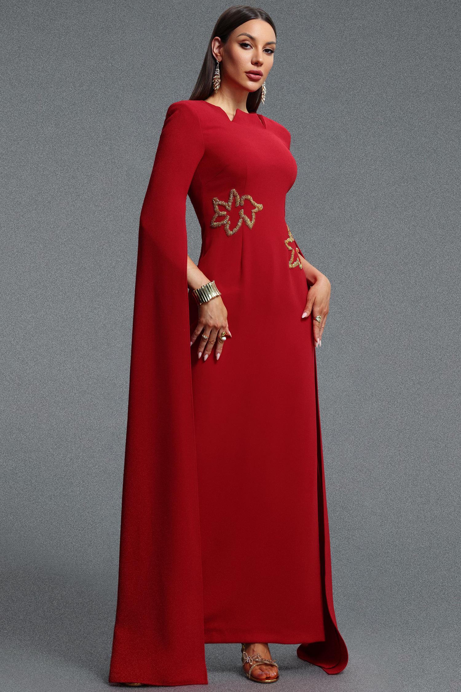 Ginny Elegant Contour Ribbon Trim Embroidered Woven Maxi Dress