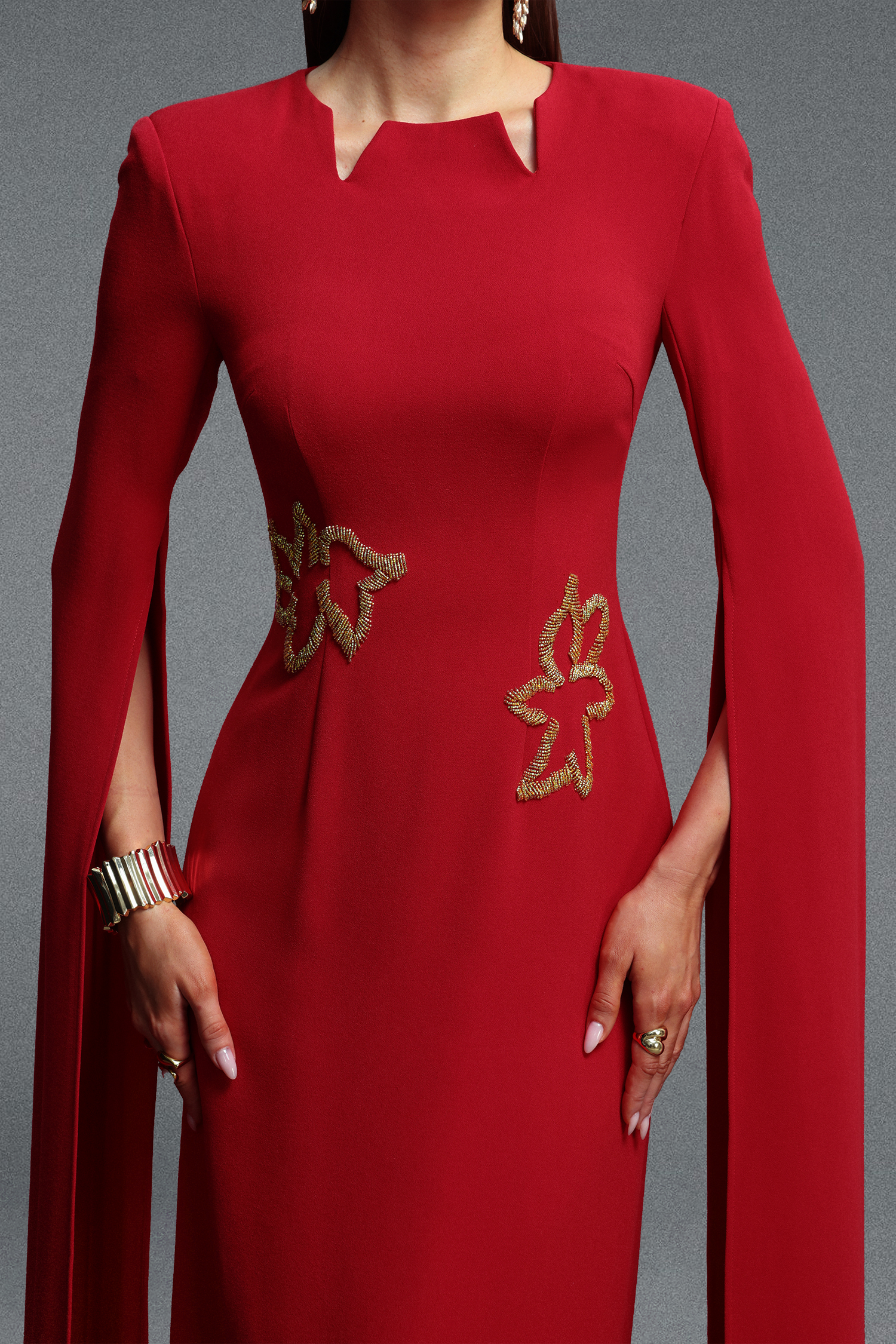 Ginny Elegant Contour Ribbon Trim Embroidered Woven Maxi Dress