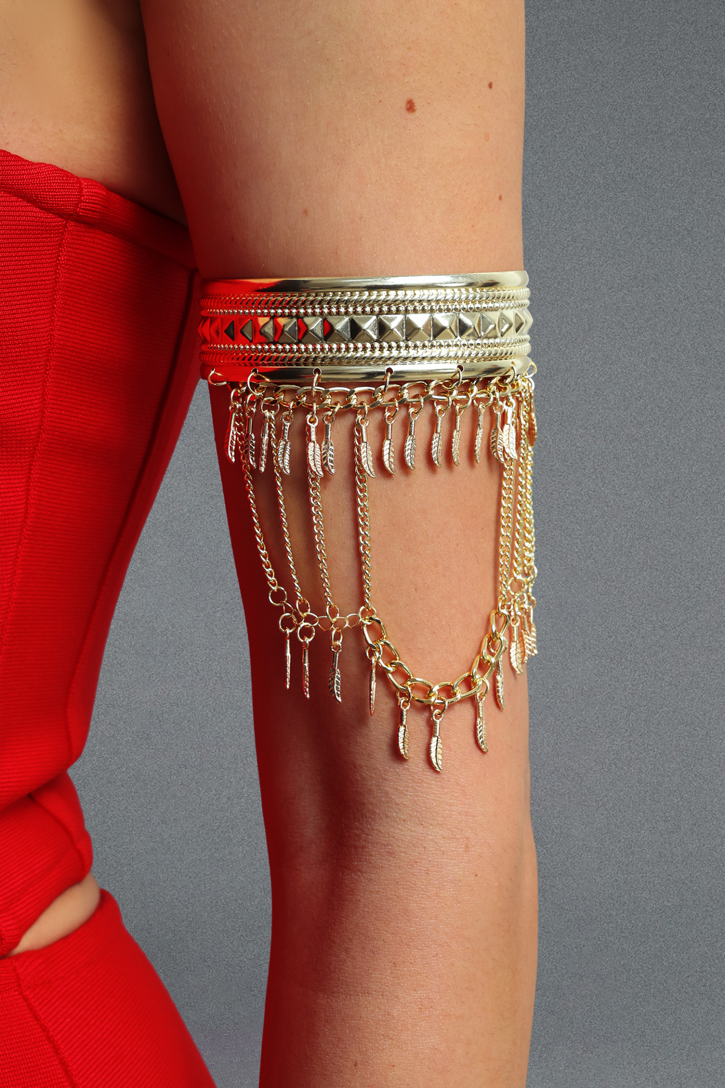Vienna Vintage Feather Leaf Multi Layer Chain Arm Cuff