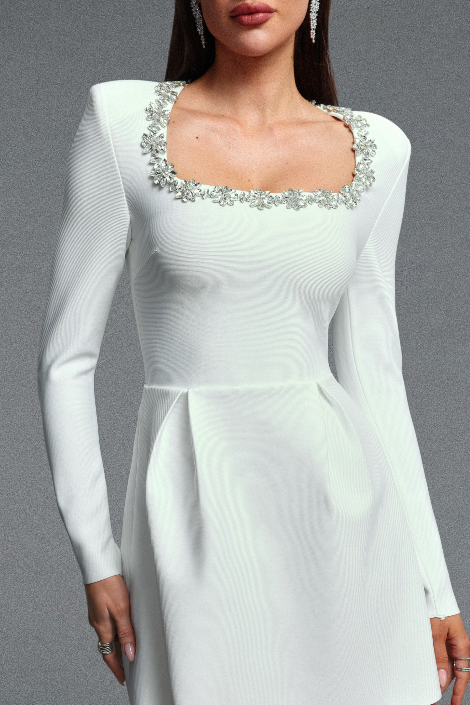 Eurien Diamond Setting Long Sleeve Bandage Mini Dress