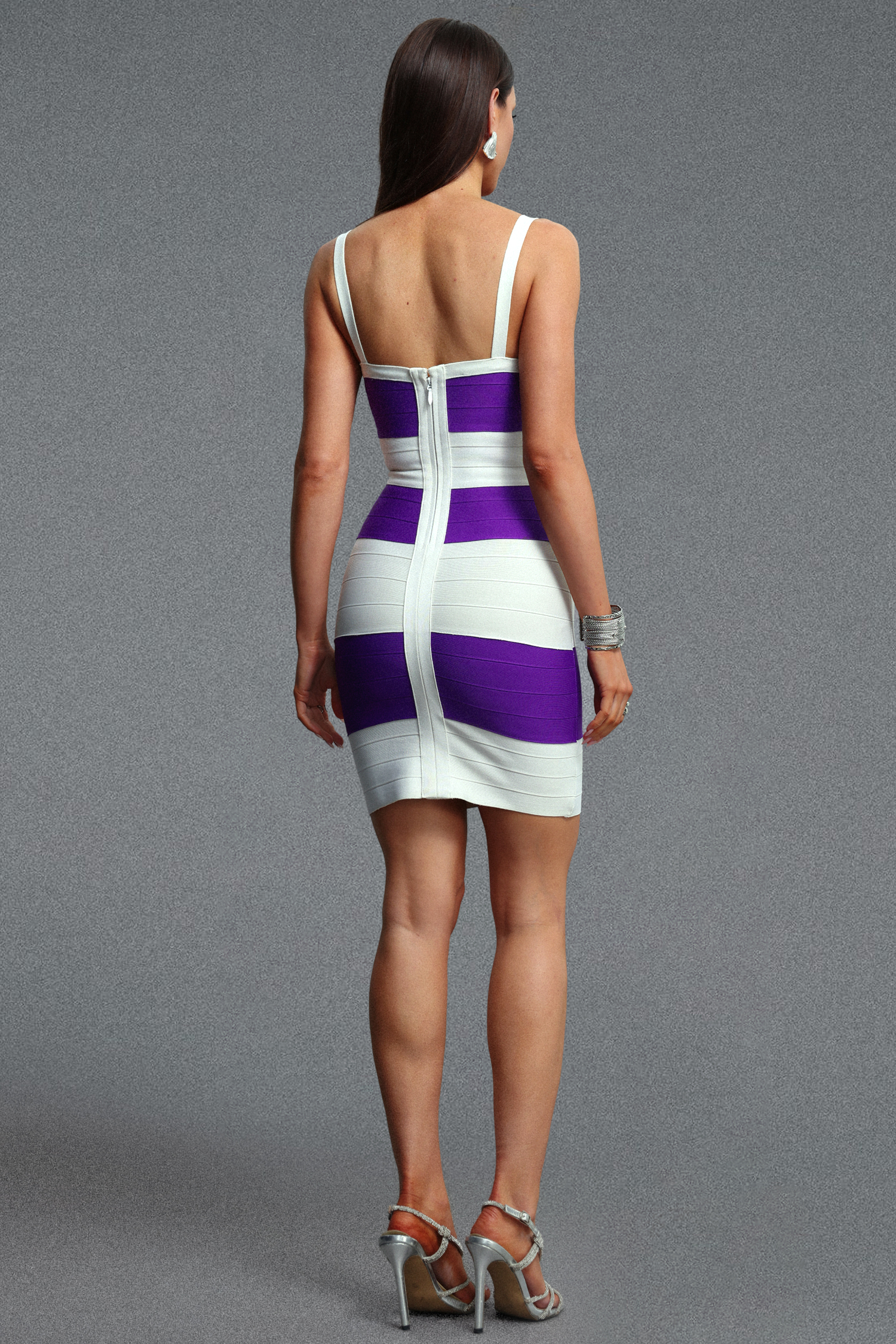 Salacia Sophisticated Cinched Waist Color Block Striped Bandage Mini Dress