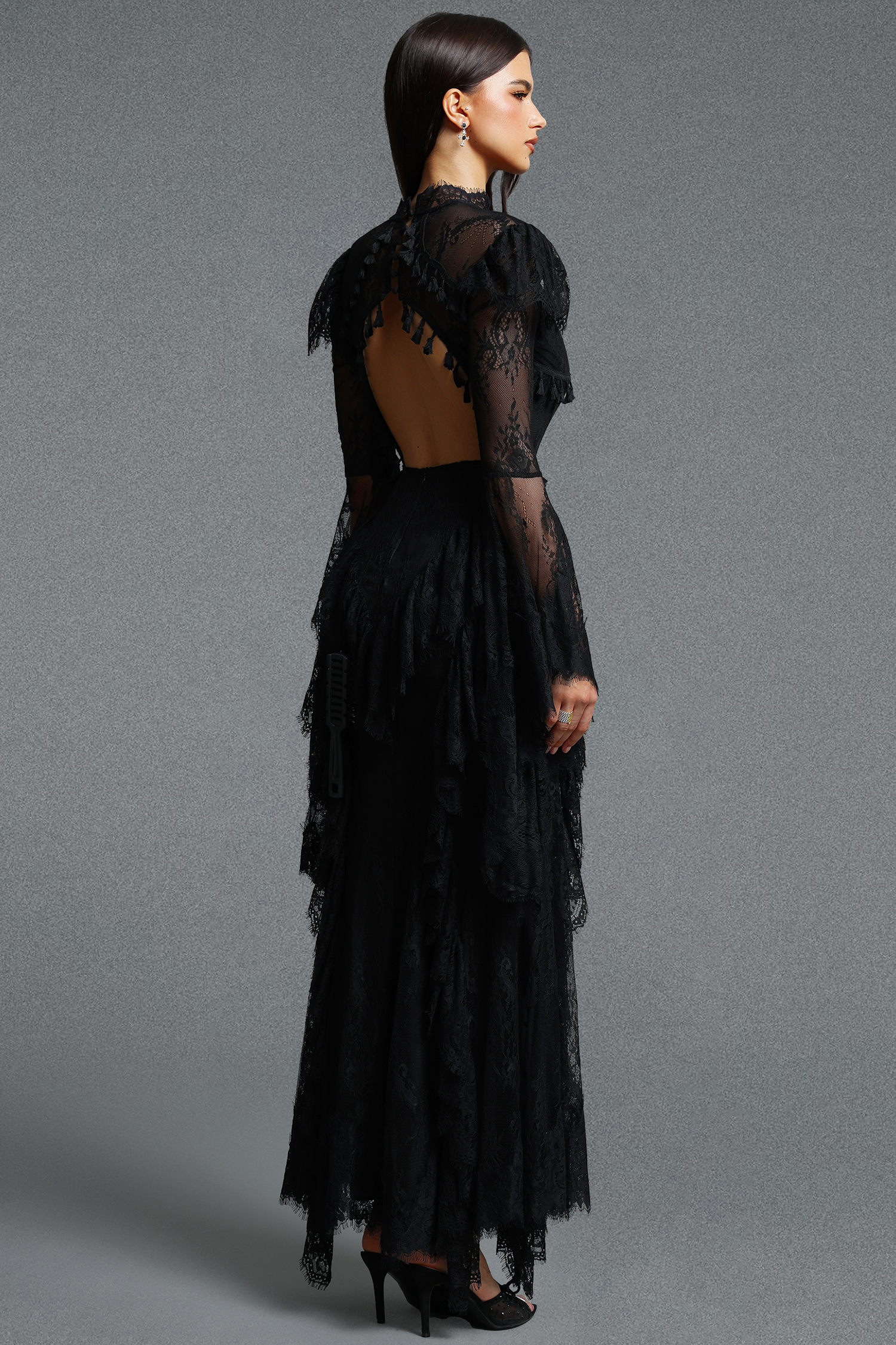 Lucia Vintage Fitted Flare Long Sleeve Lace Maxi Dress