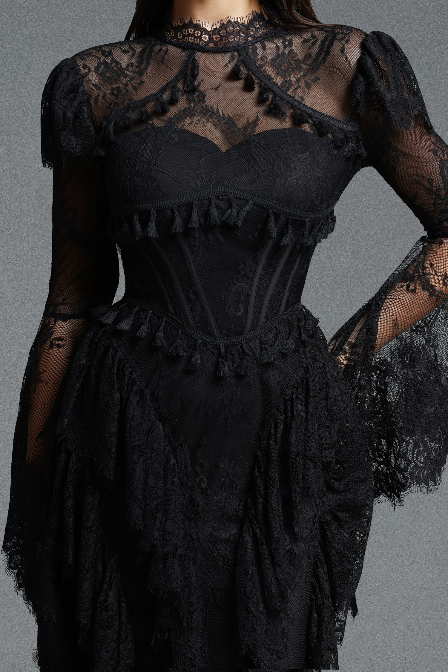 Lucia Vintage Fitted Flare Long Sleeve Lace Maxi Dress