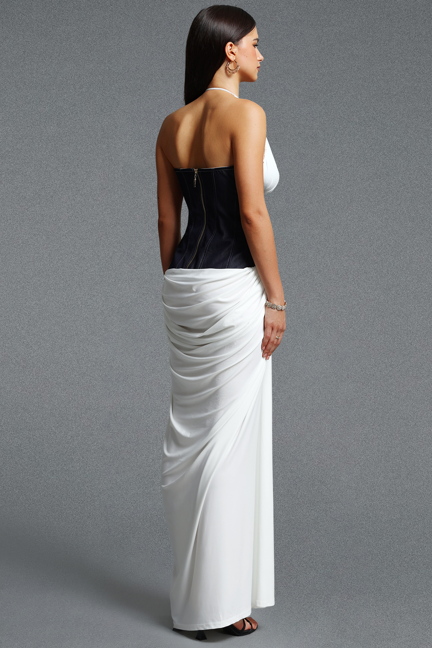 Siayh Modern Halter V Neck Color Block Maxi Dress