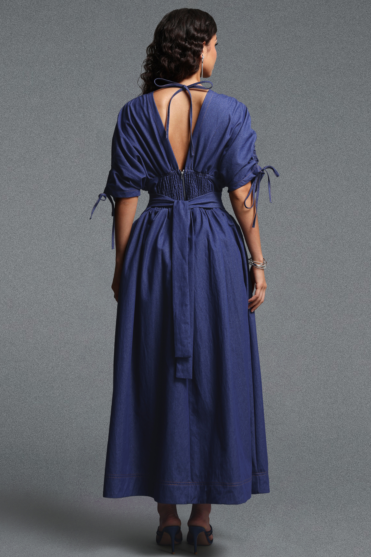 Faran Chic Tailored Denim Maxi Dress