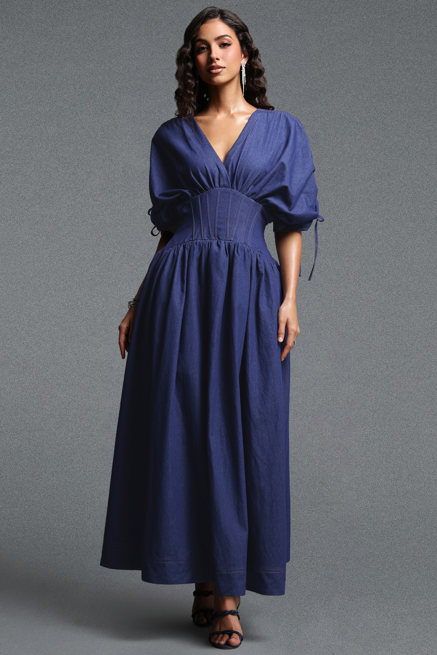 Faran Chic Tailored Denim Maxi Dress