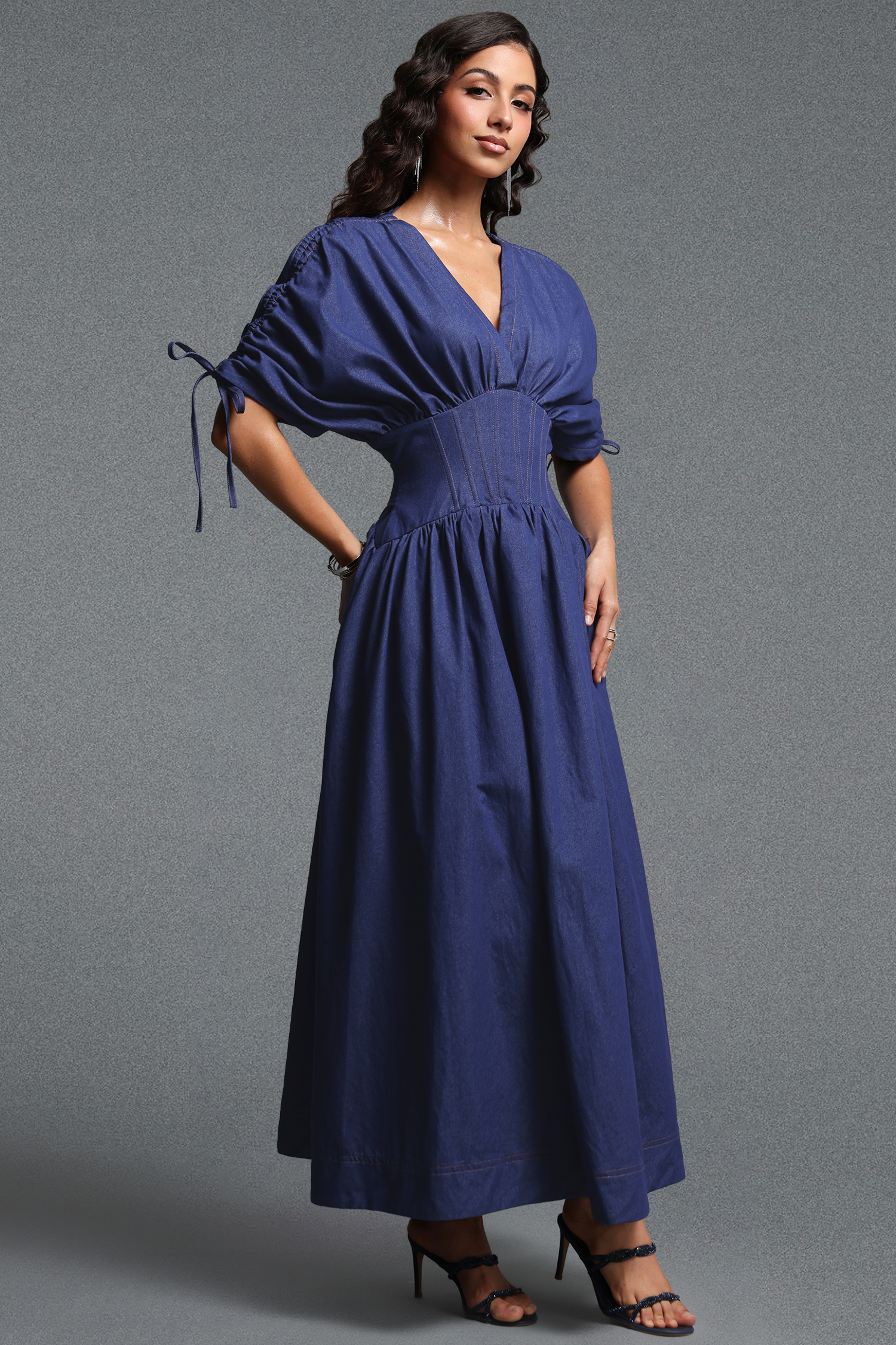 Faran Chic Tailored Denim Maxi Dress