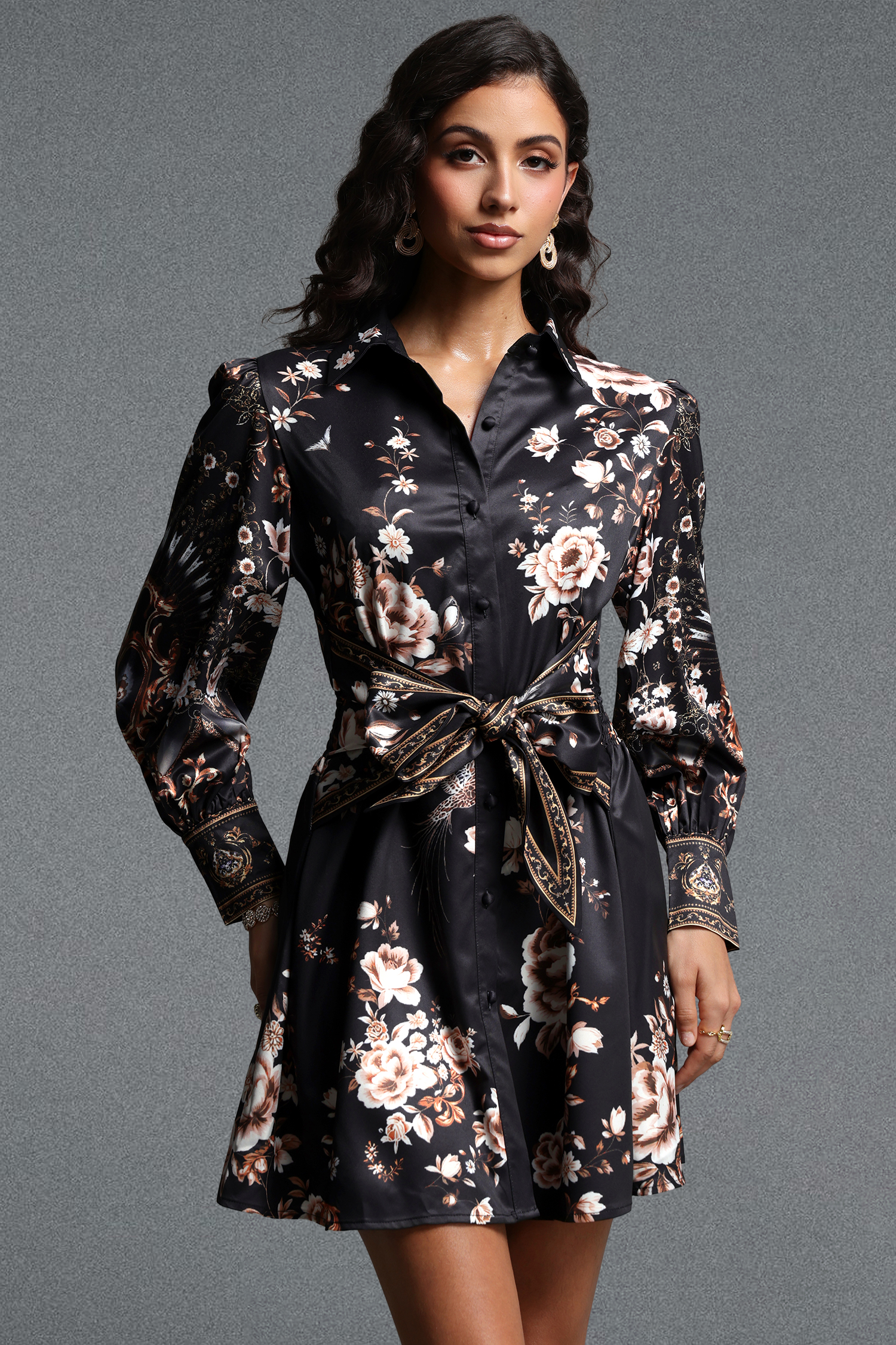 Tutuni Romantic Tailored Long Sleeve Floral Print Woven Mini Dress
