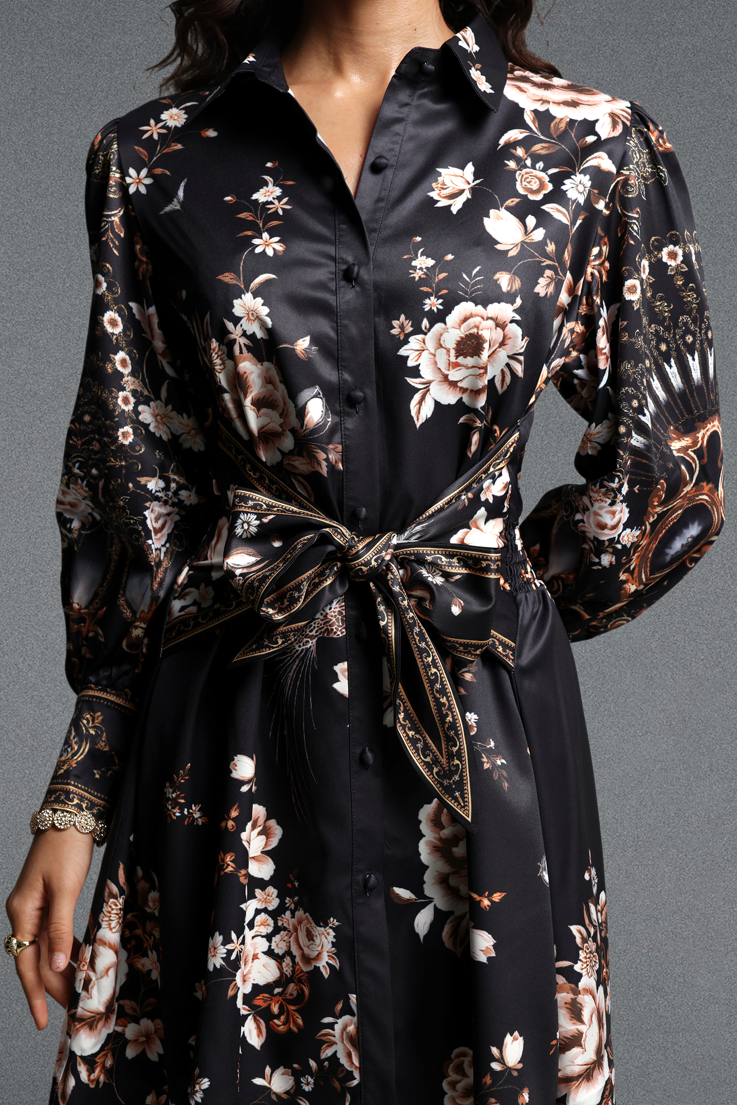 Tutuni Romantic Tailored Long Sleeve Floral Print Woven Mini Dress