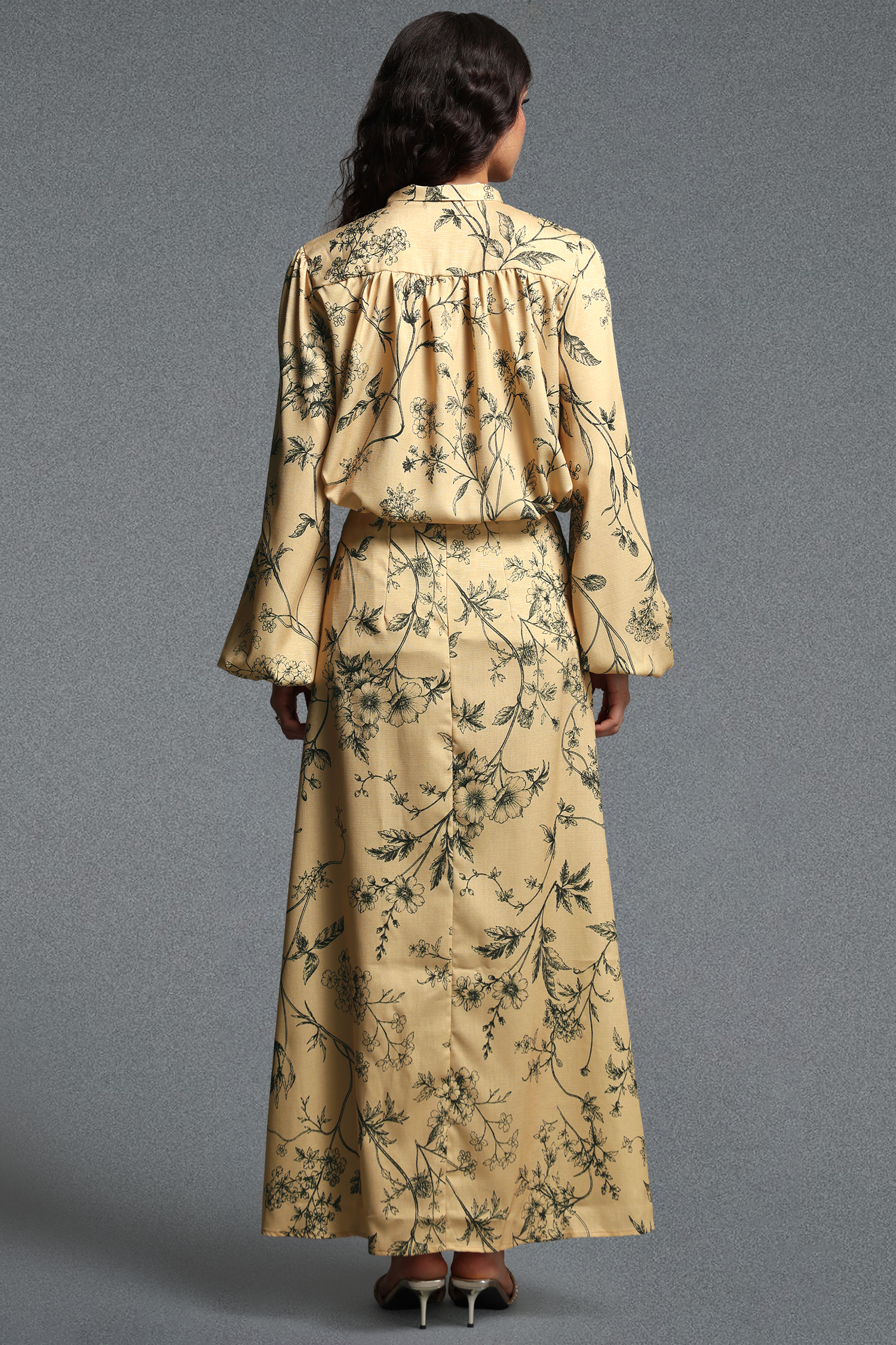 Priscilla Vintage Tailored Long Sleeve Floral Print Woven Top and Skirt Two Piece Set