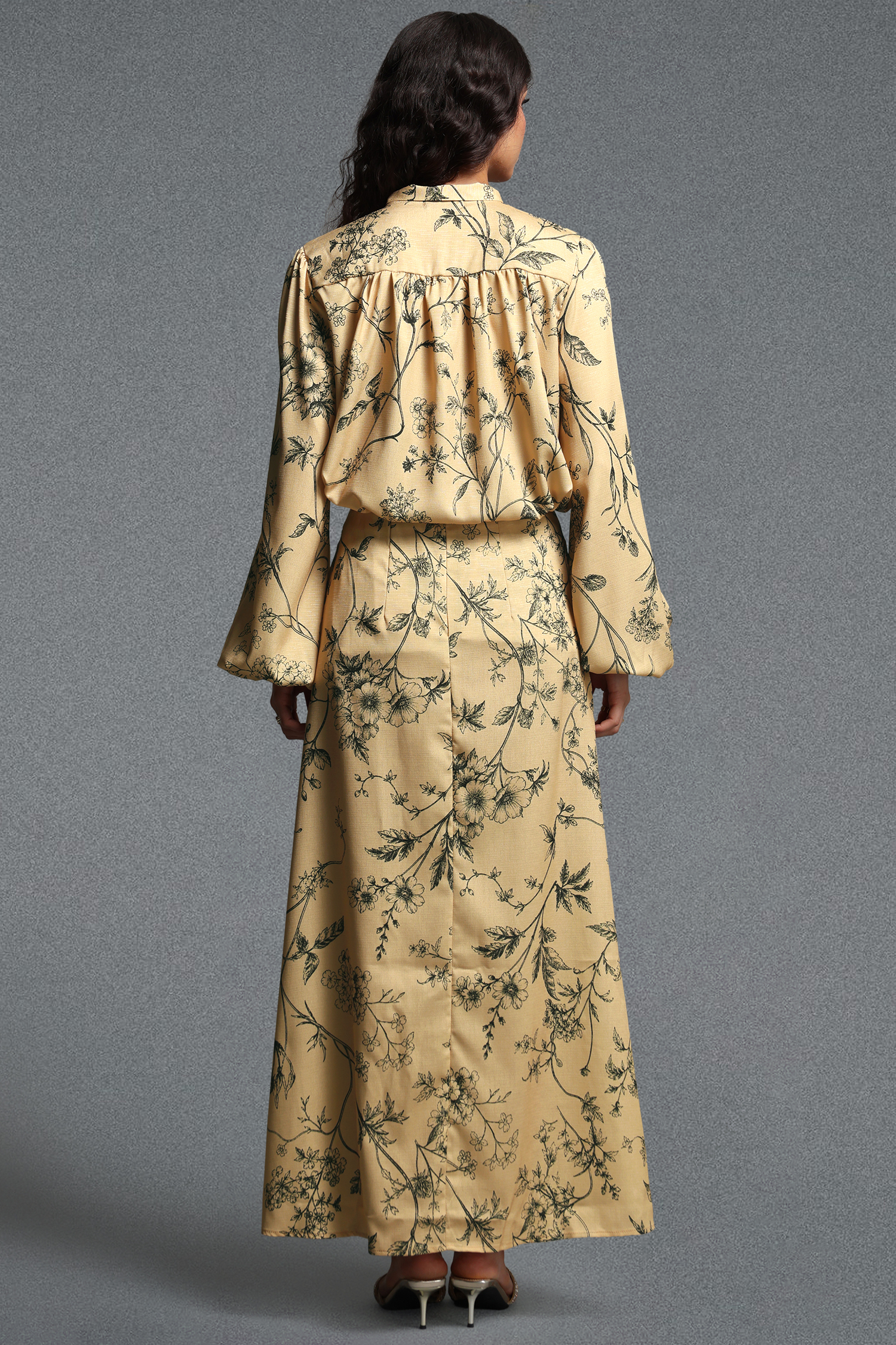 Priscilla Vintage Tailored Long Sleeve Floral Print Woven Top and Skirt Two Piece Set