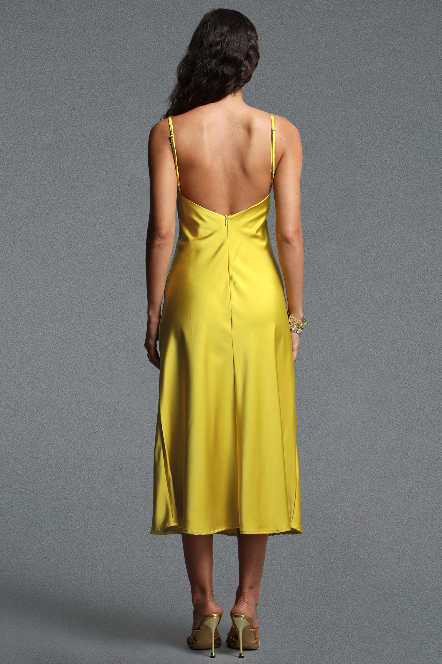 Ysabel Romantic Flowy V Neck Lace Trimmed Satin Midi Dress