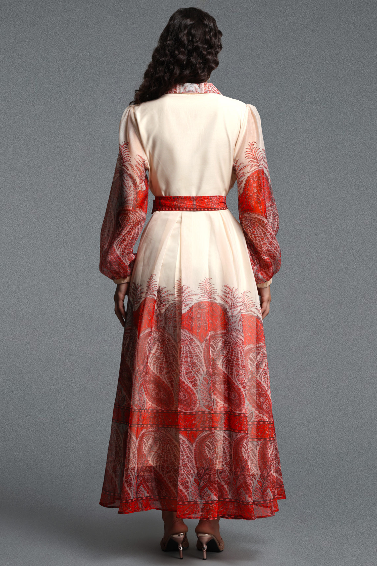 Millipin Romantic Flowy Long Sleeve Paisley Print Woven Maxi Dress