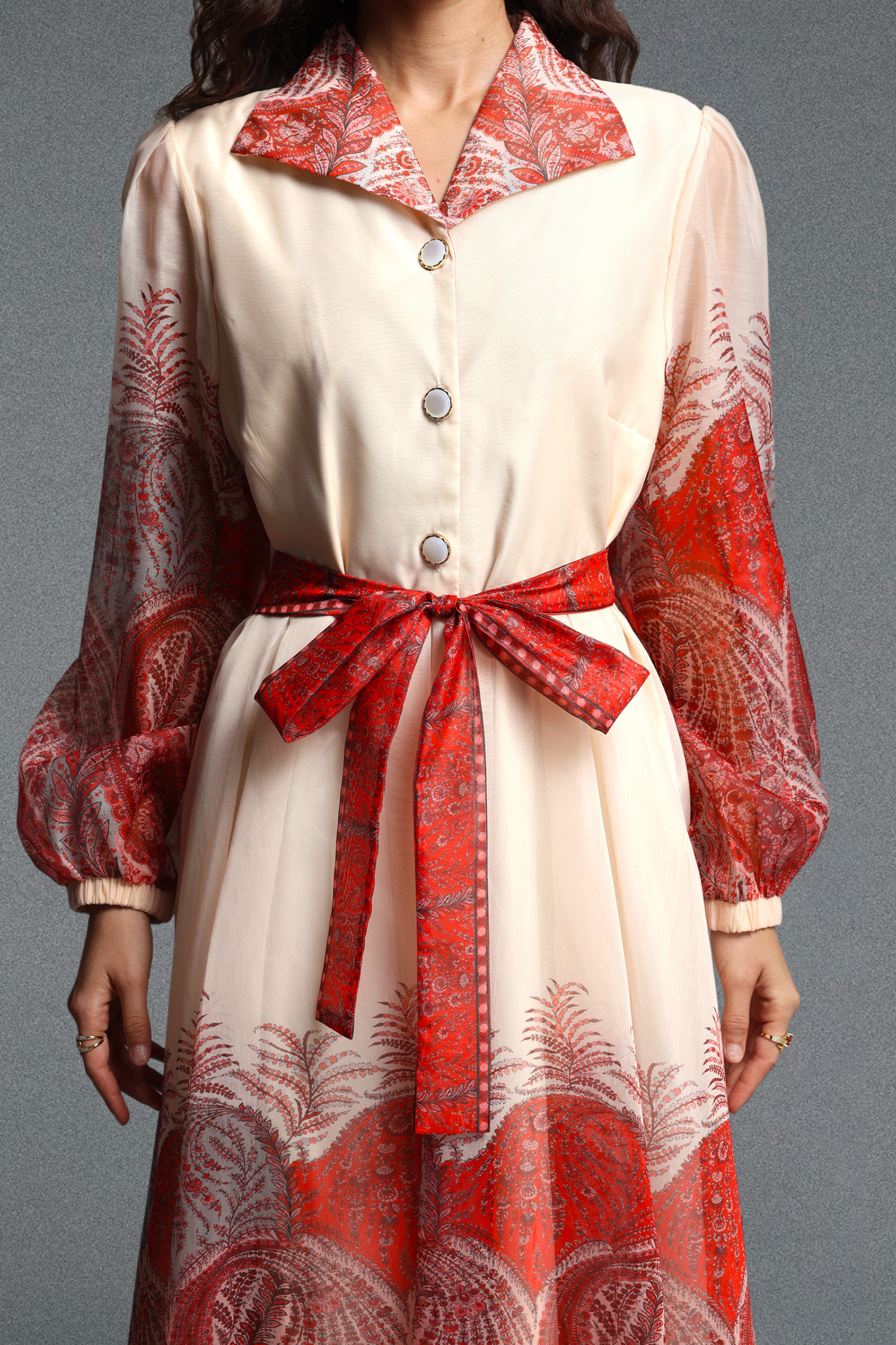 Millipin Romantic Flowy Long Sleeve Paisley Print Woven Maxi Dress