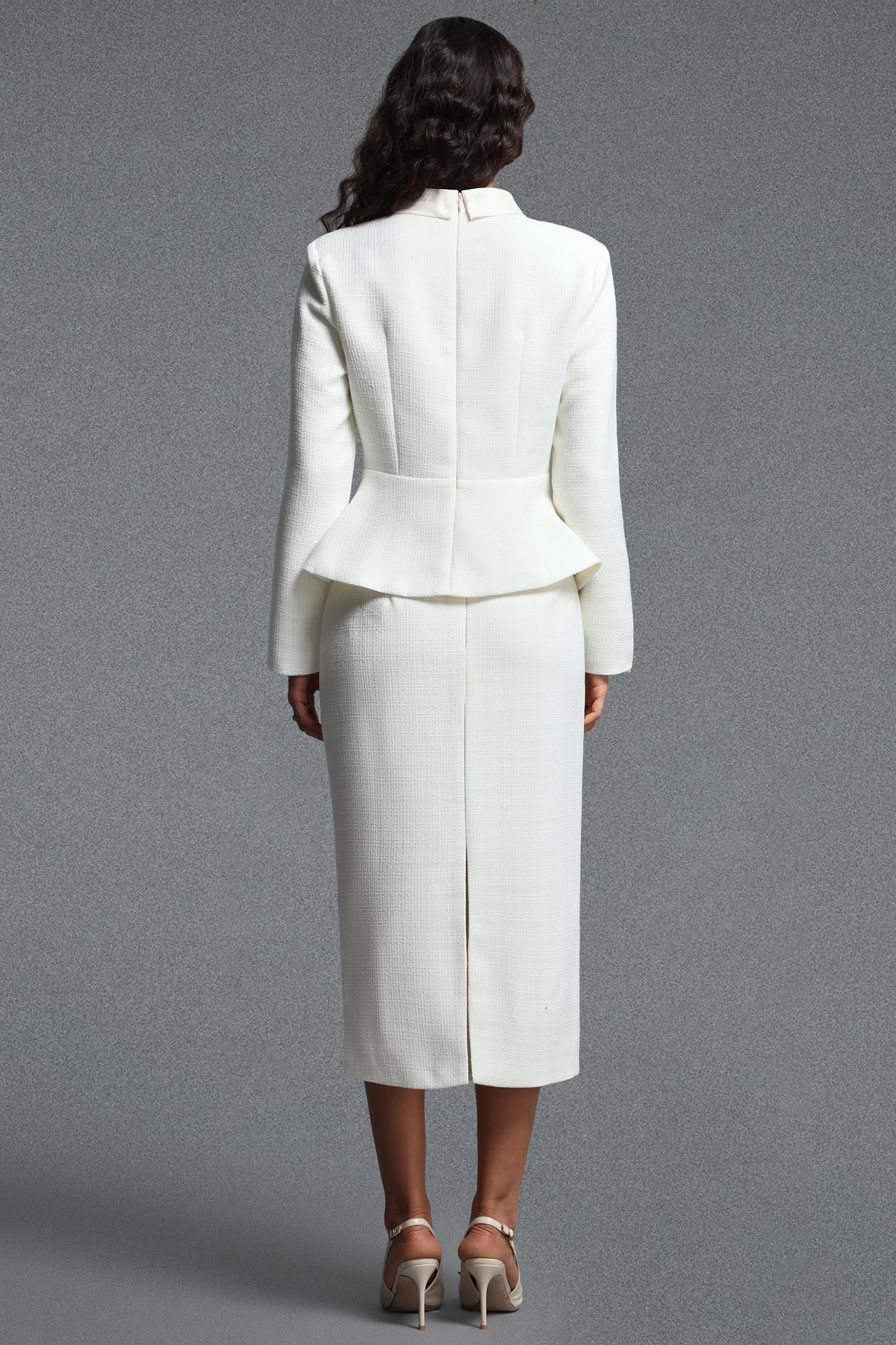 Ziriy Classic Tailored Long Sleeve Tweed Top and Skirt Two Piece Set