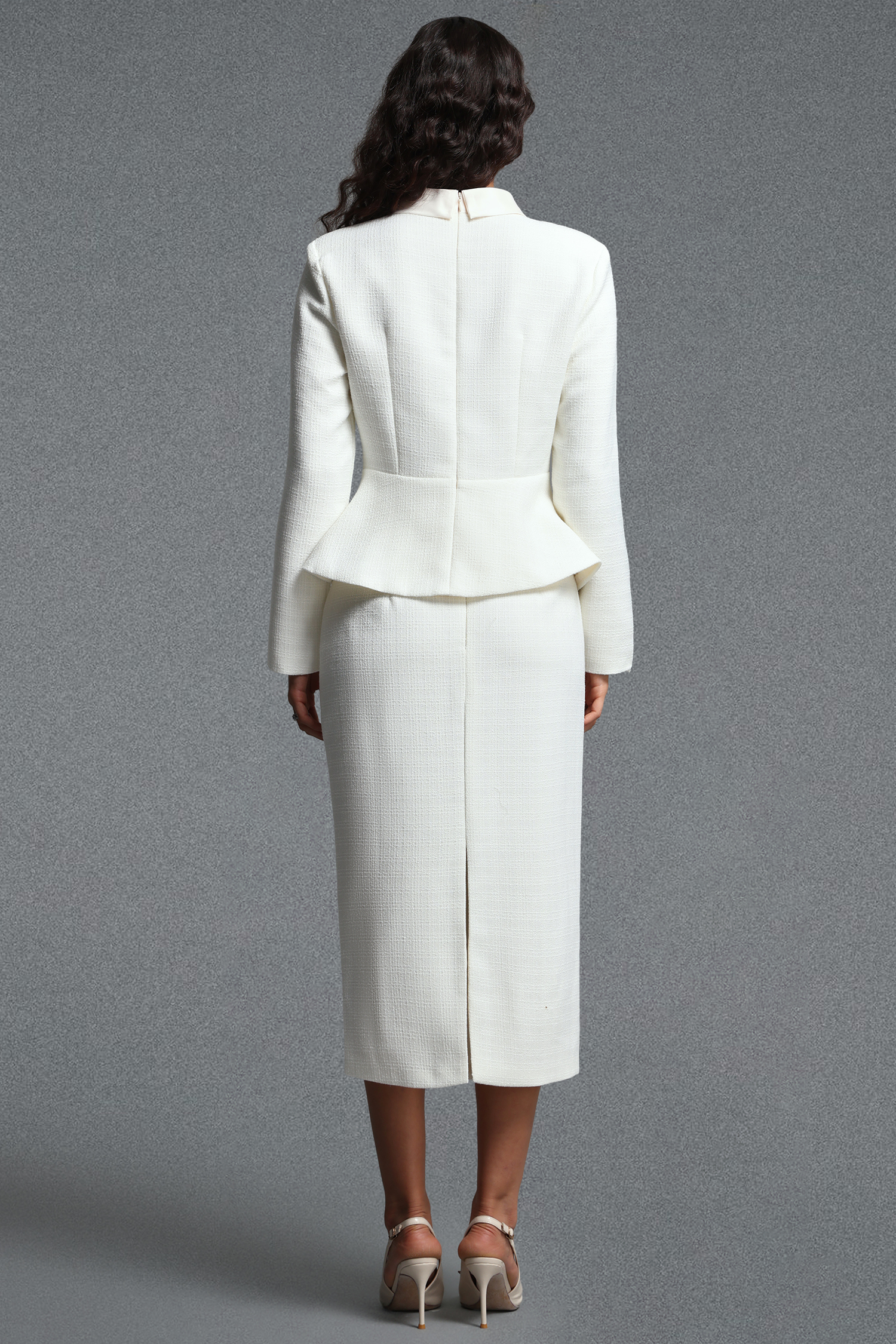 Ziriy Classic Tailored Long Sleeve Tweed Top and Skirt Two Piece Set