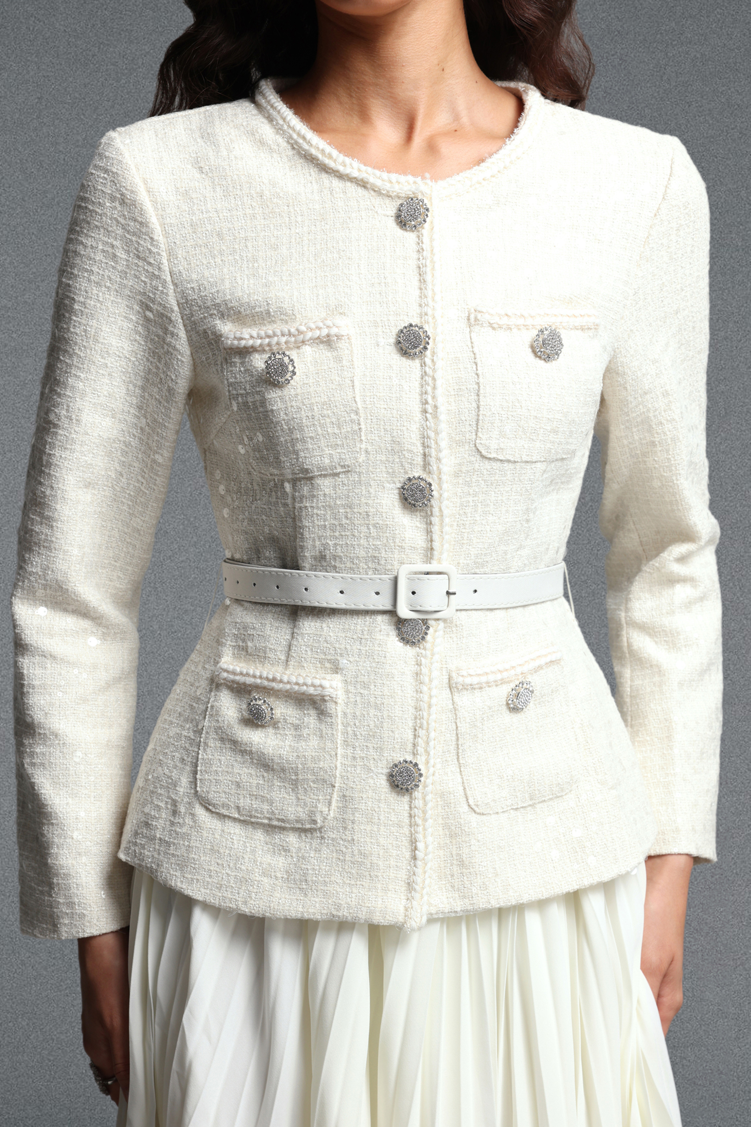 Sefa Chic Tailored Round Neck Long Sleeve Mini Dress