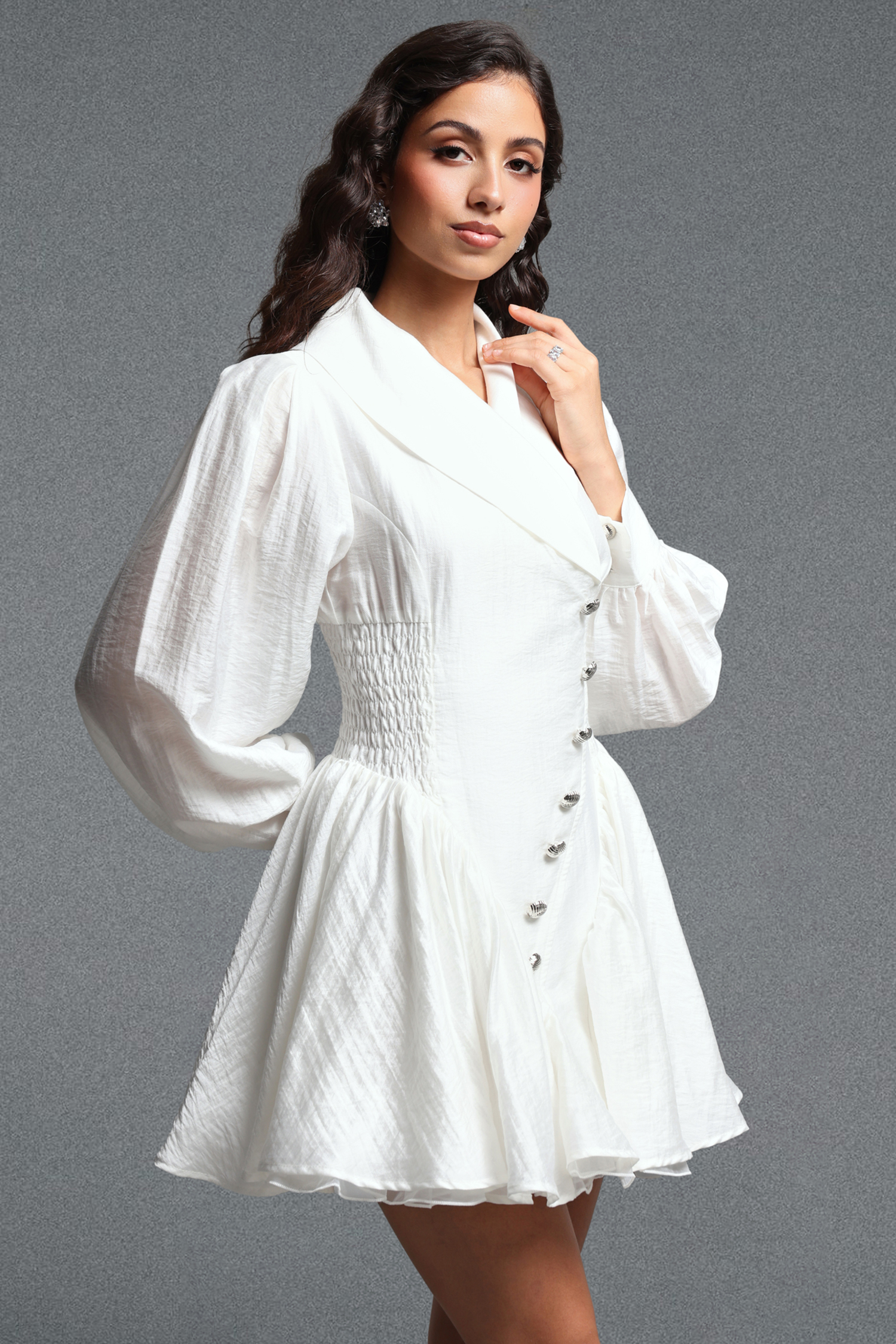 Xaler Chic Tailored Long Sleeve Woven Mini Dress