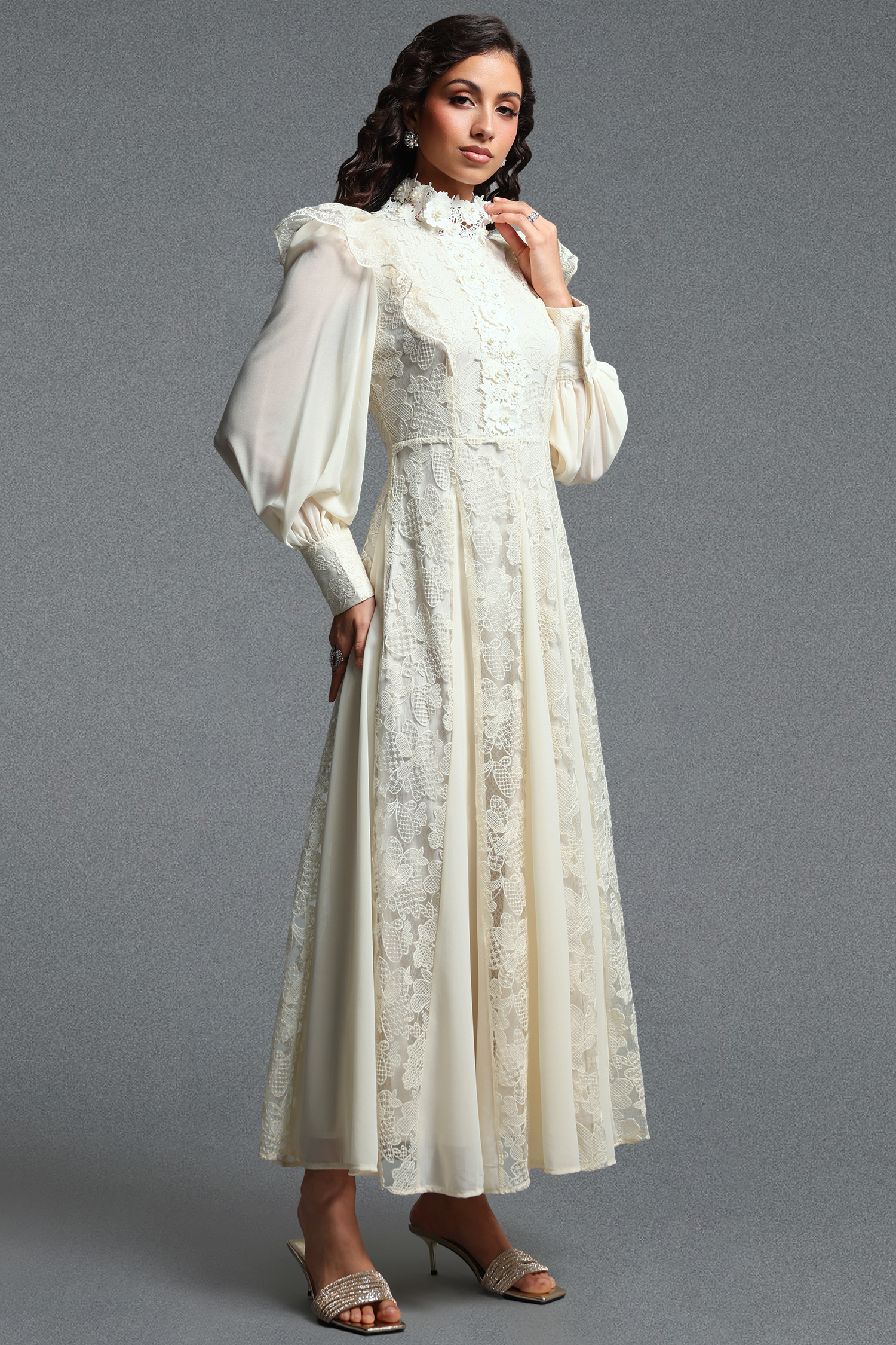 Qerly Resort Flowy Long Sleeve Ruffle Floral Woven Maxi Dress
