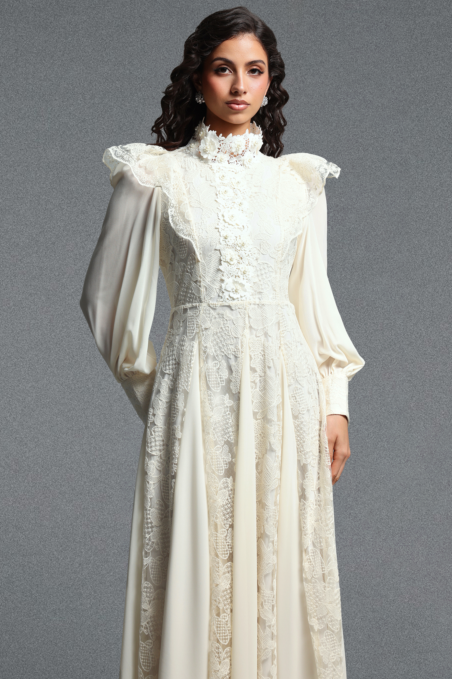 Qerly Resort Flowy Long Sleeve Ruffle Floral Woven Maxi Dress