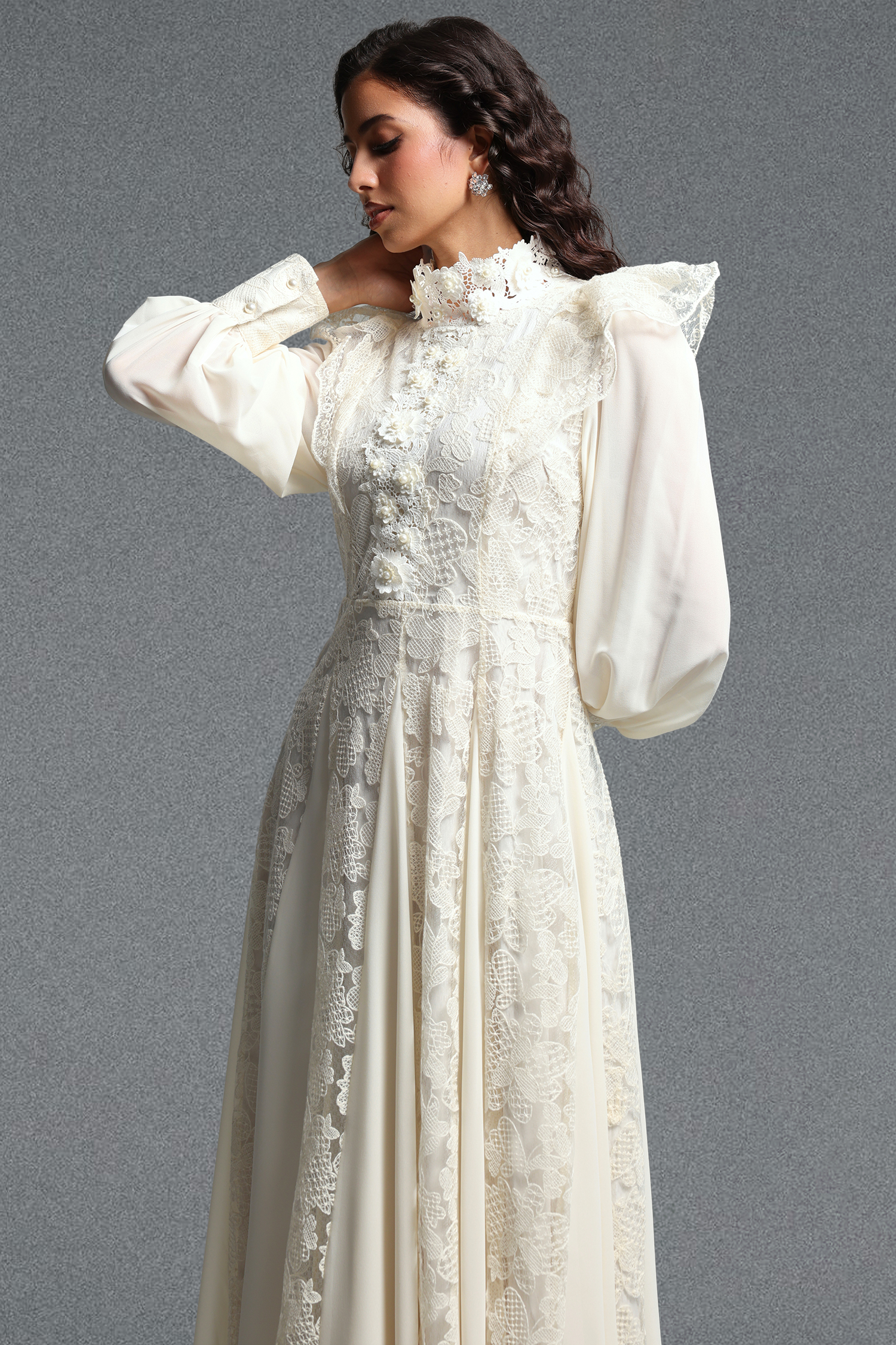 Qerly Resort Flowy Long Sleeve Ruffle Floral Woven Maxi Dress