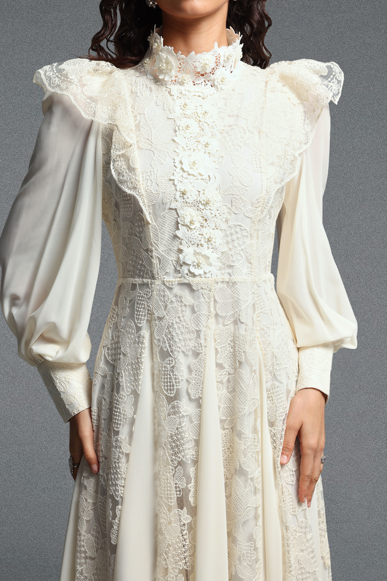 Qerly Resort Flowy Long Sleeve Ruffle Floral Woven Maxi Dress
