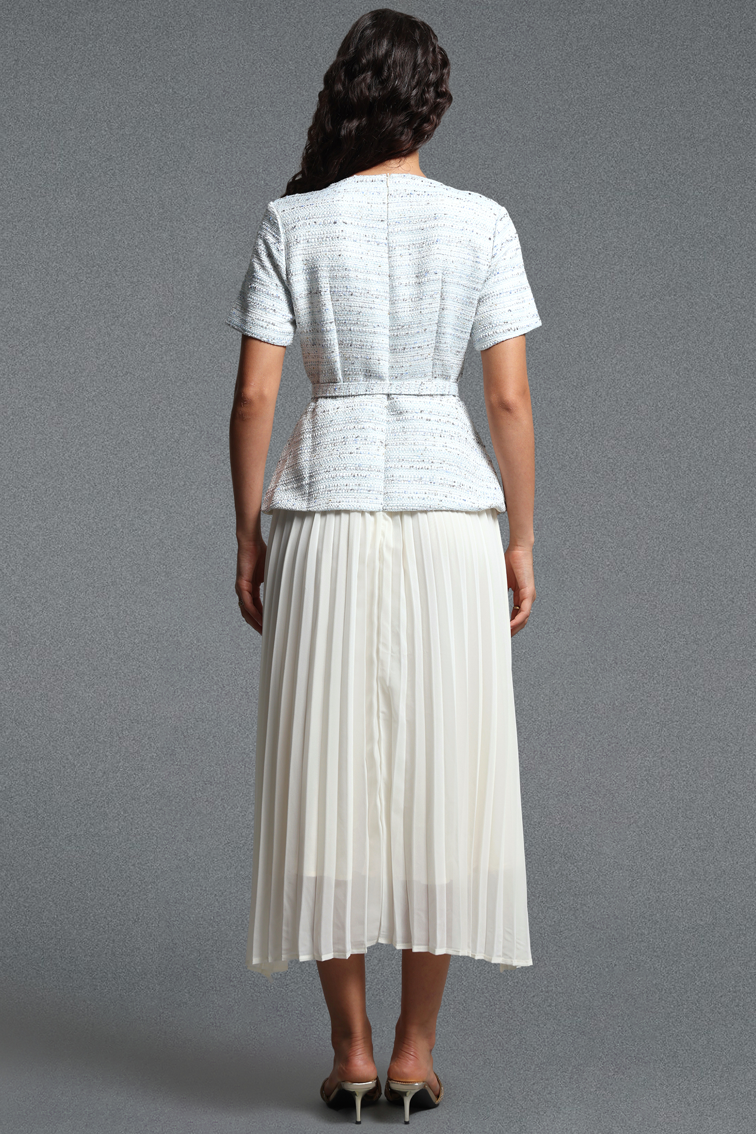 Sequoya Classic Tailored Short Sleeve Tweed Maxi Dress