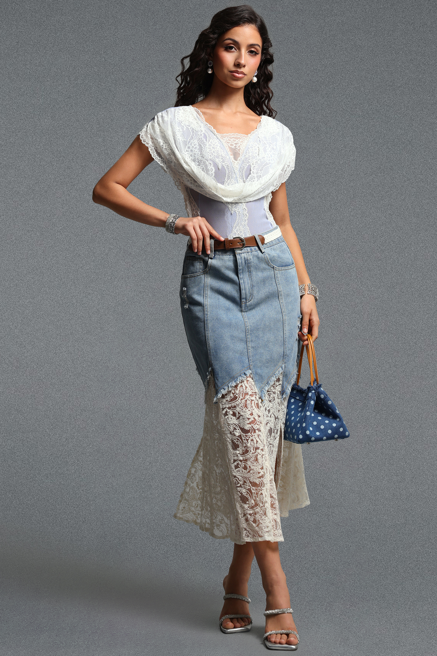 Salama Chic Tailored Lace Trimmed Bodysuit Or Skirt