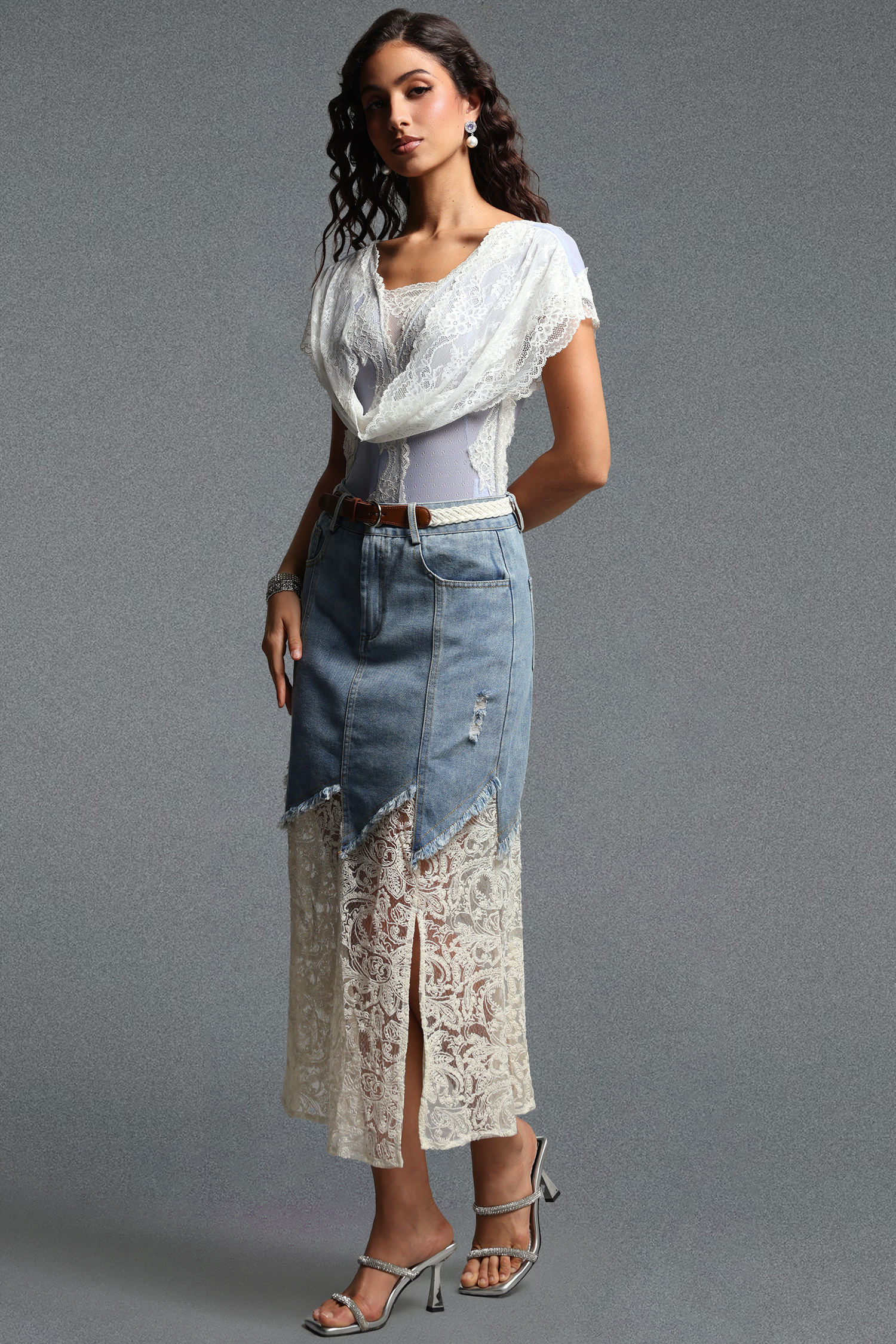 Salama Chic Tailored Lace Trimmed Bodysuit Or Skirt